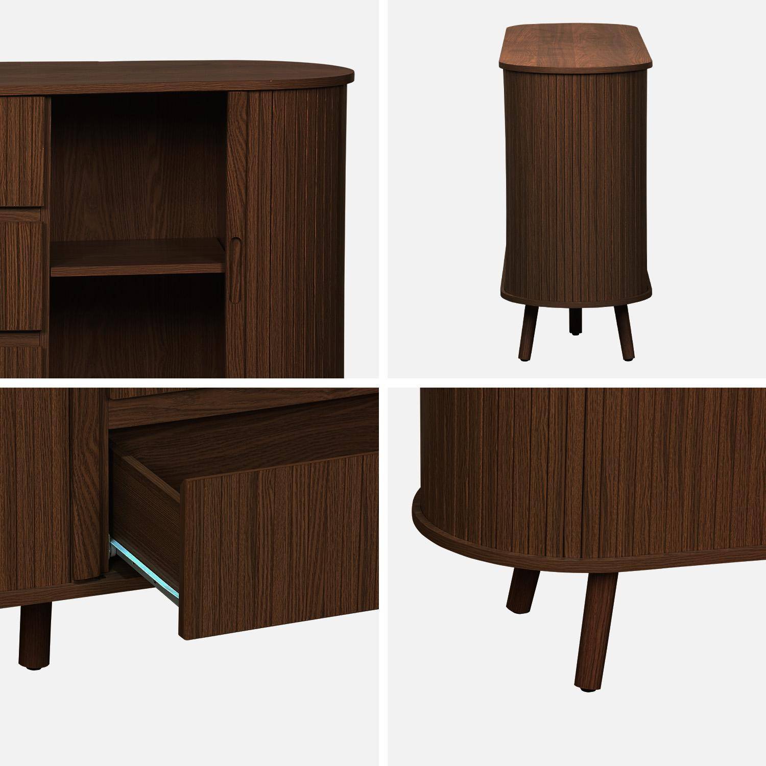 Aparador escandinavo efecto madera ranurada 2 puertas correderas 150cm, Legacy, Madera de nogal, 150x40x79 cm Photo5