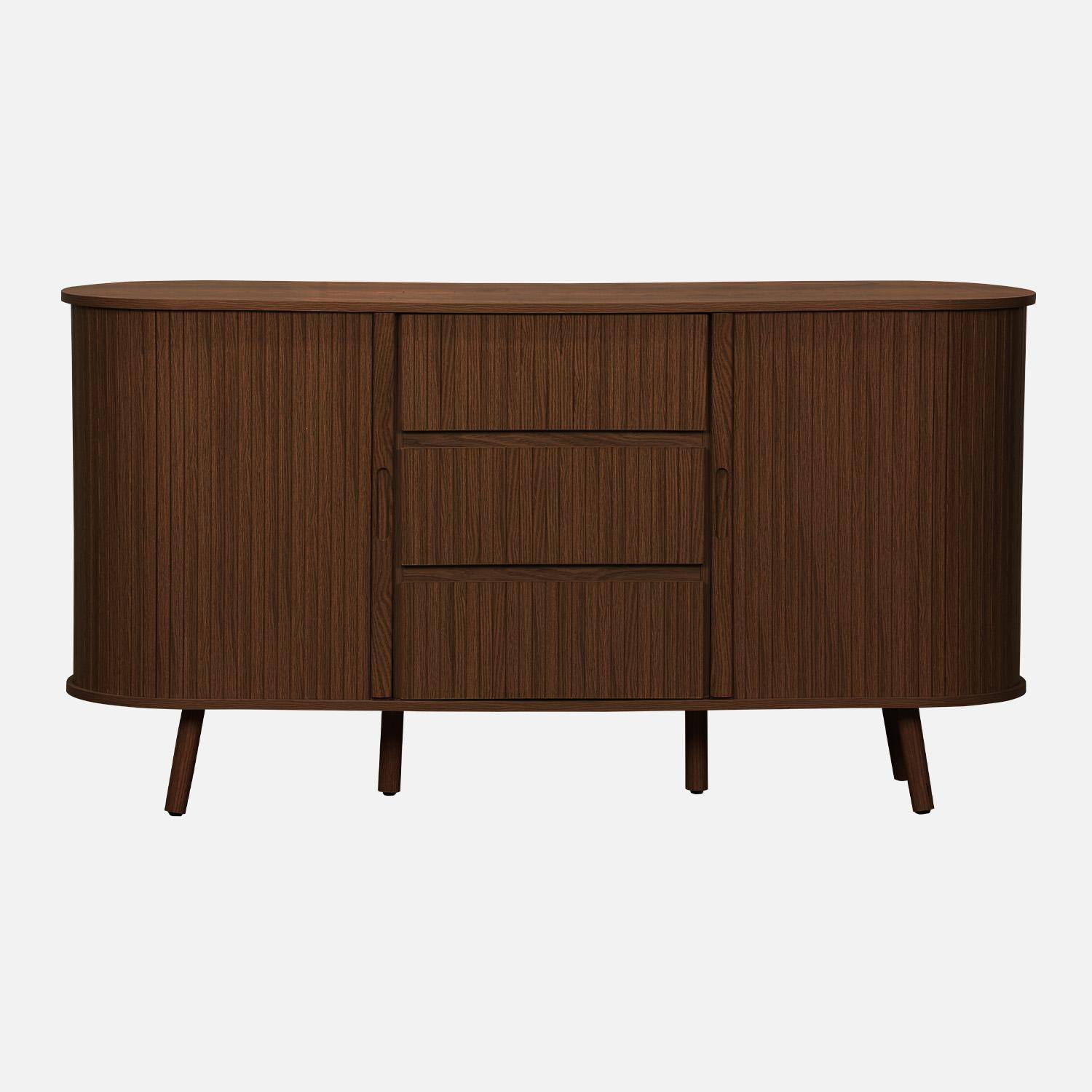 Aparador escandinavo efecto madera ranurada 2 puertas correderas 150cm, Legacy, Madera de nogal, 150x40x79 cm Photo2