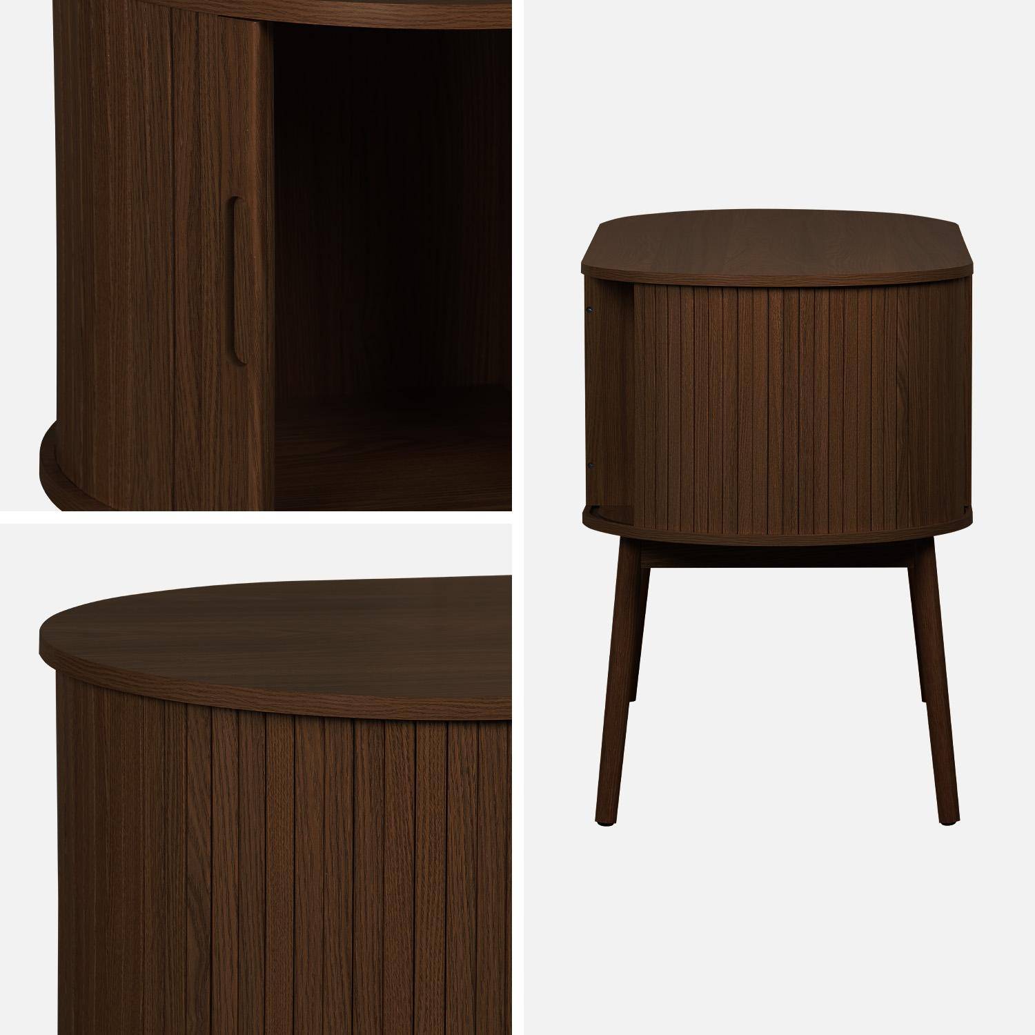 Bureau ovale décor bois rainuré avec deux espaces de rangement, L 120 x P 55 x H 77 cm,sweeek,Photo7