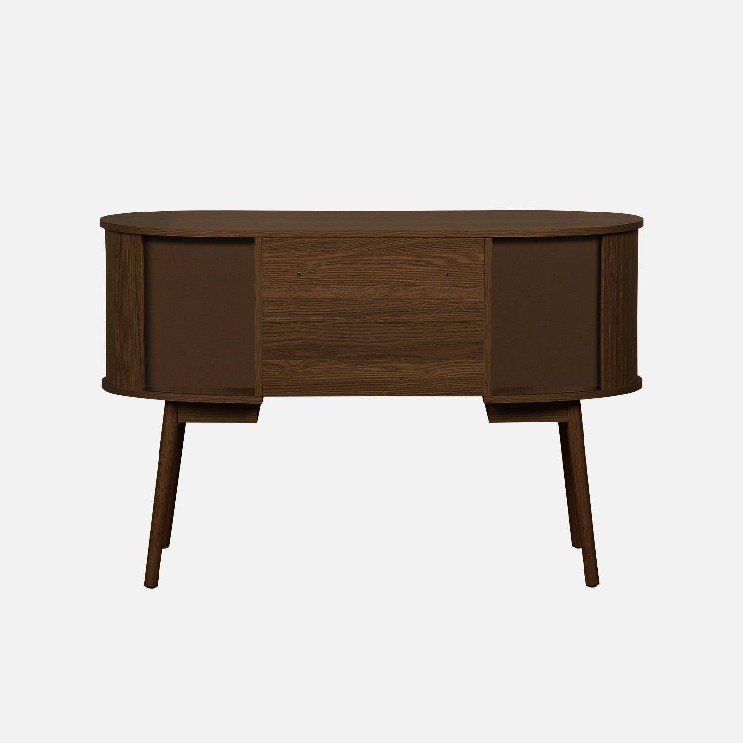 Bureau ovale décor bois rainuré avec deux espaces de rangement, L 120 x P 55 x H 77 cm,sweeek,Photo6