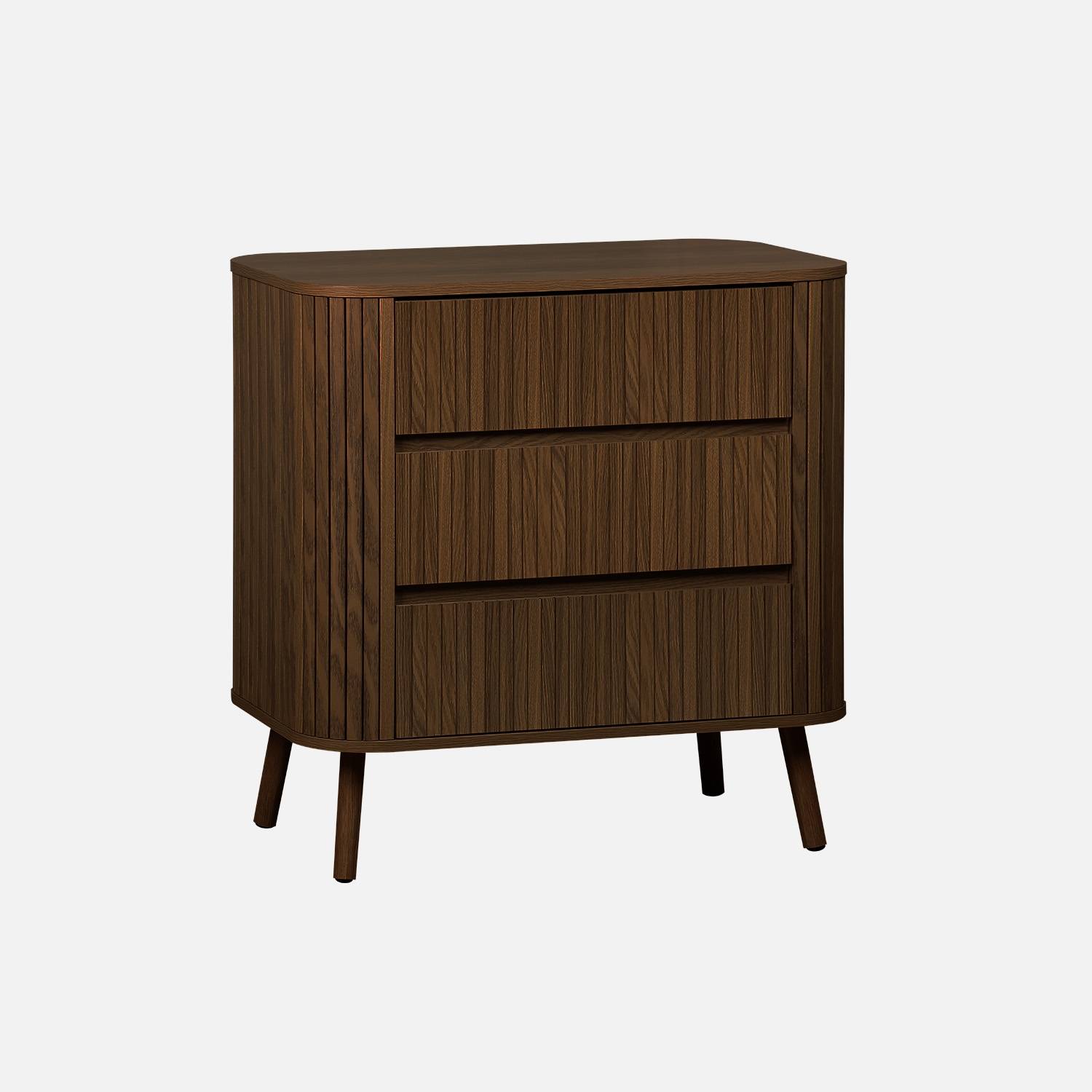 3-drawer chest of drawers, striated walnut decor