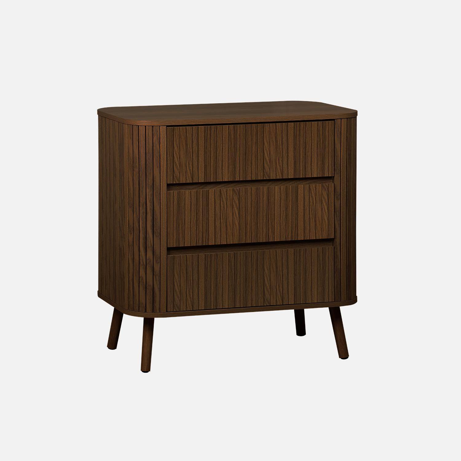 Commode 3 tiroirs, décor strié noyer, L 80x P 45  H 80cm,sweeek,Photo3