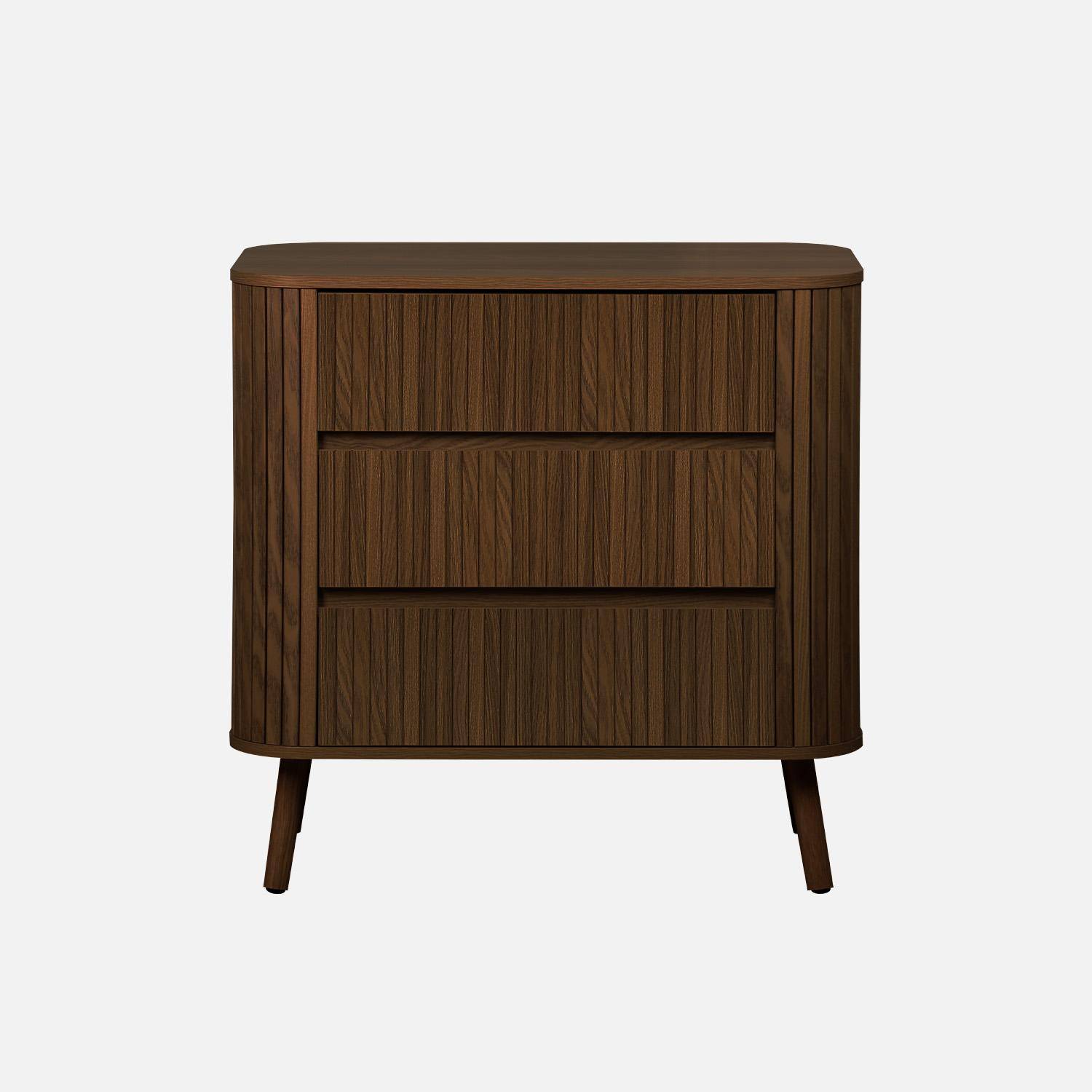 3-drawer chest of drawers, striated walnut decor, L 80 x D 45 x H 80 cm,sweeek,Photo2