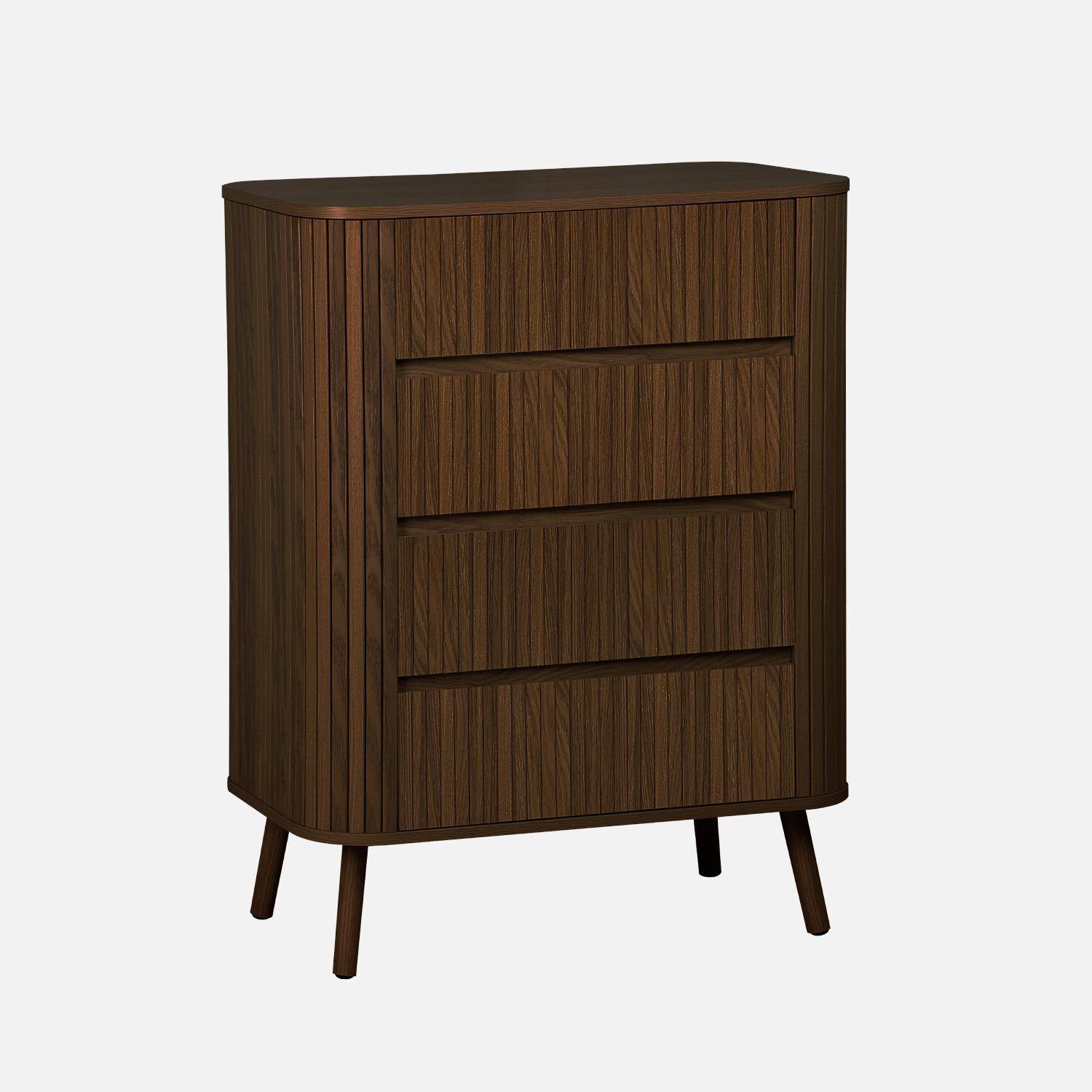 Kommode mit 4 Schubladen,  geriffelt mit Holzoptik, nussbaumfarben, B 80x T 45 H 100 cm - Legacy,sweeek,Photo3