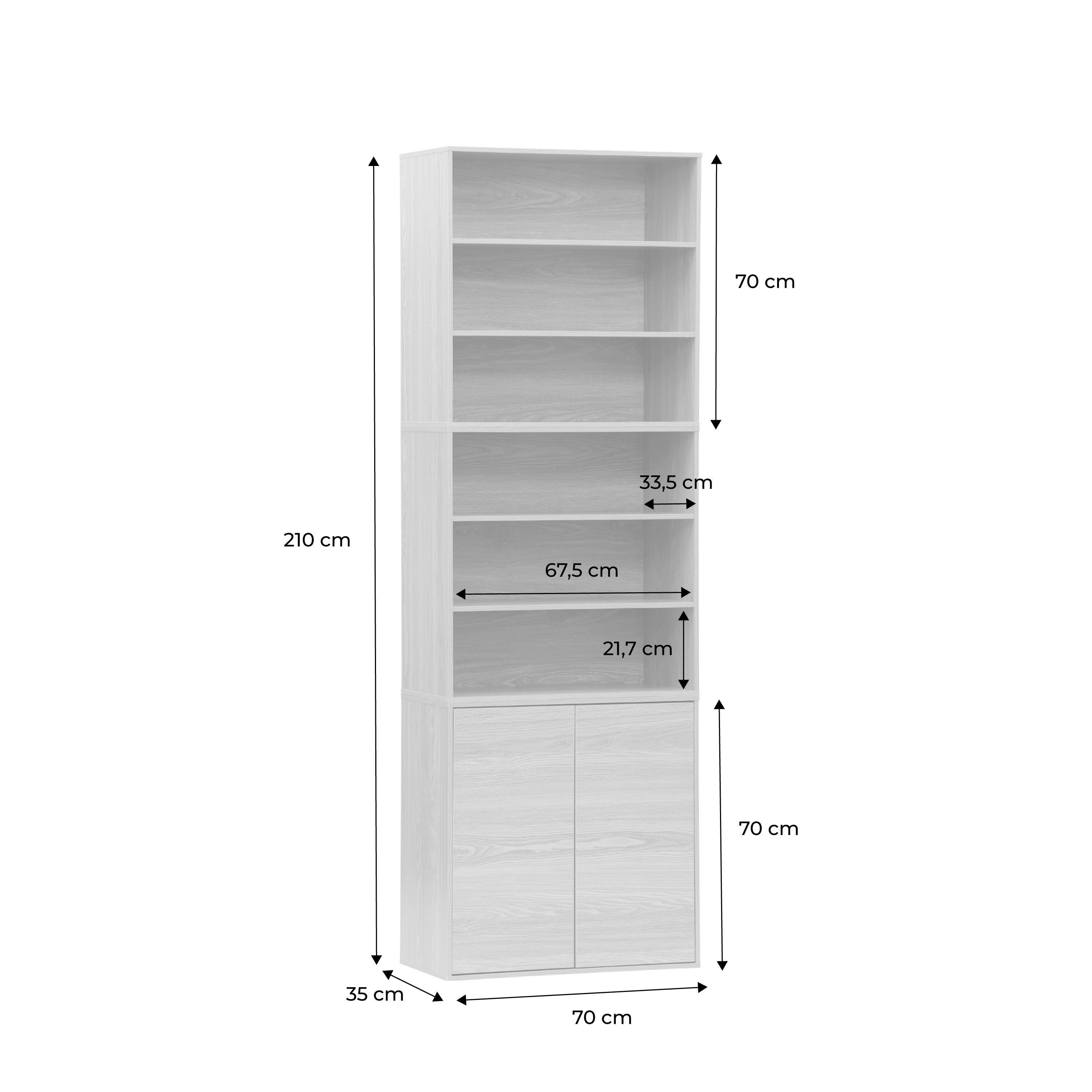 Etagère, bibliothèque modulable décor bois blanc 3 éléments - 2 portes 5 étagères L 70 x P 35 x H 210cm - Kompo  Photo6