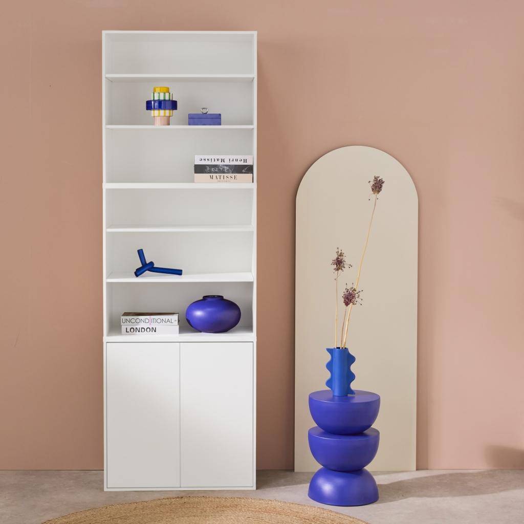 Etagère, bibliothèque modulable décor bois blanc 3 éléments - 2 portes 5 étagères L 70 x P 35 x H 210cm - Kompo  Photo1