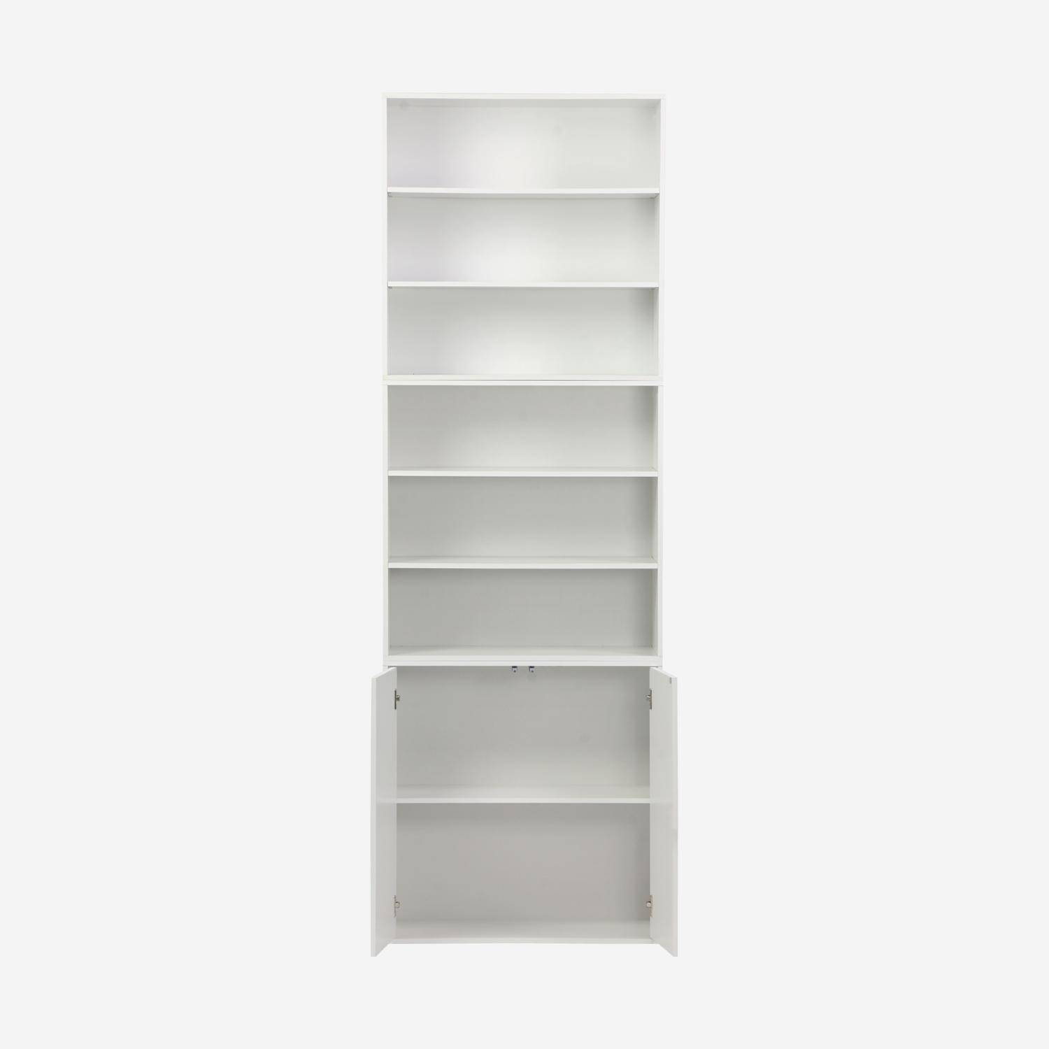 Etagère, bibliothèque modulable décor bois blanc 3 éléments - 2 portes 5 étagères L 70 x P 35 x H 210cm - Kompo  Photo3