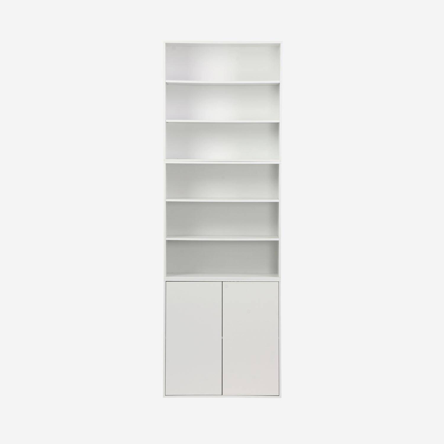 Etagère, bibliothèque modulable décor bois blanc 3 éléments - 2 portes 5 étagères L 70 x P 35 x H 210cm - Kompo  Photo2