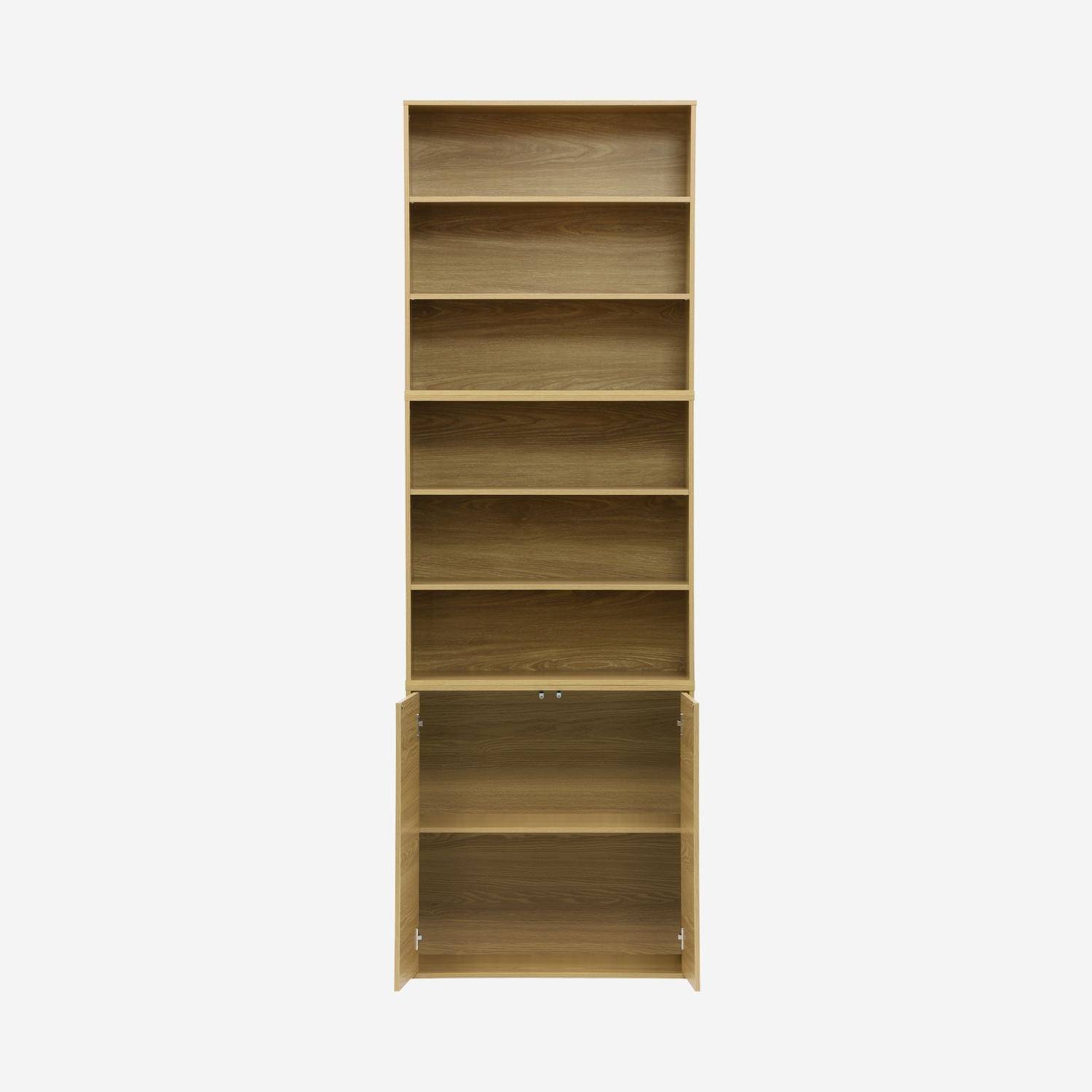 Modulares Regal eichenfarbenes Holzdekor 3 Elemente - 2 Türen 6 offene Fächer  B 70 x T 35 x H 210 cm - Kompo,sweeek,Photo5