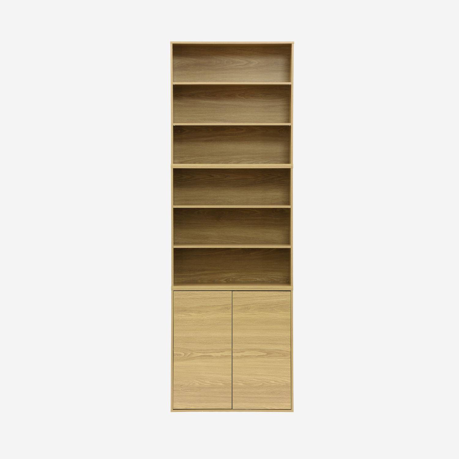 Etagère, bibliothèque modulable décor bois chêne 3 éléments - 2 portes 5 étagères L 70 x P 35 x H 210cm - Kompo  Photo2