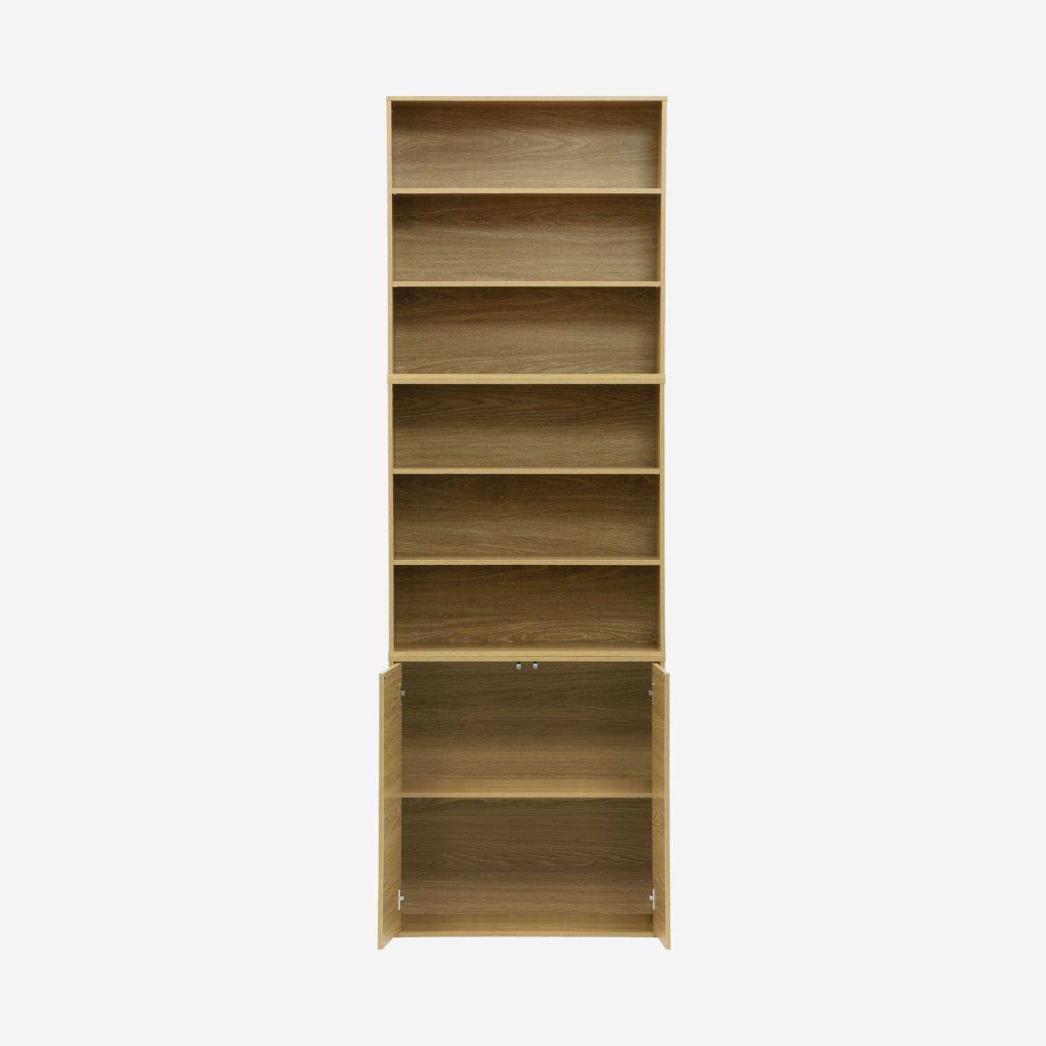 Etagère, bibliothèque modulable décor bois chêne 3 éléments - 2 portes 5 étagères L 70 x P 35 x H 210cm - Kompo  Photo3