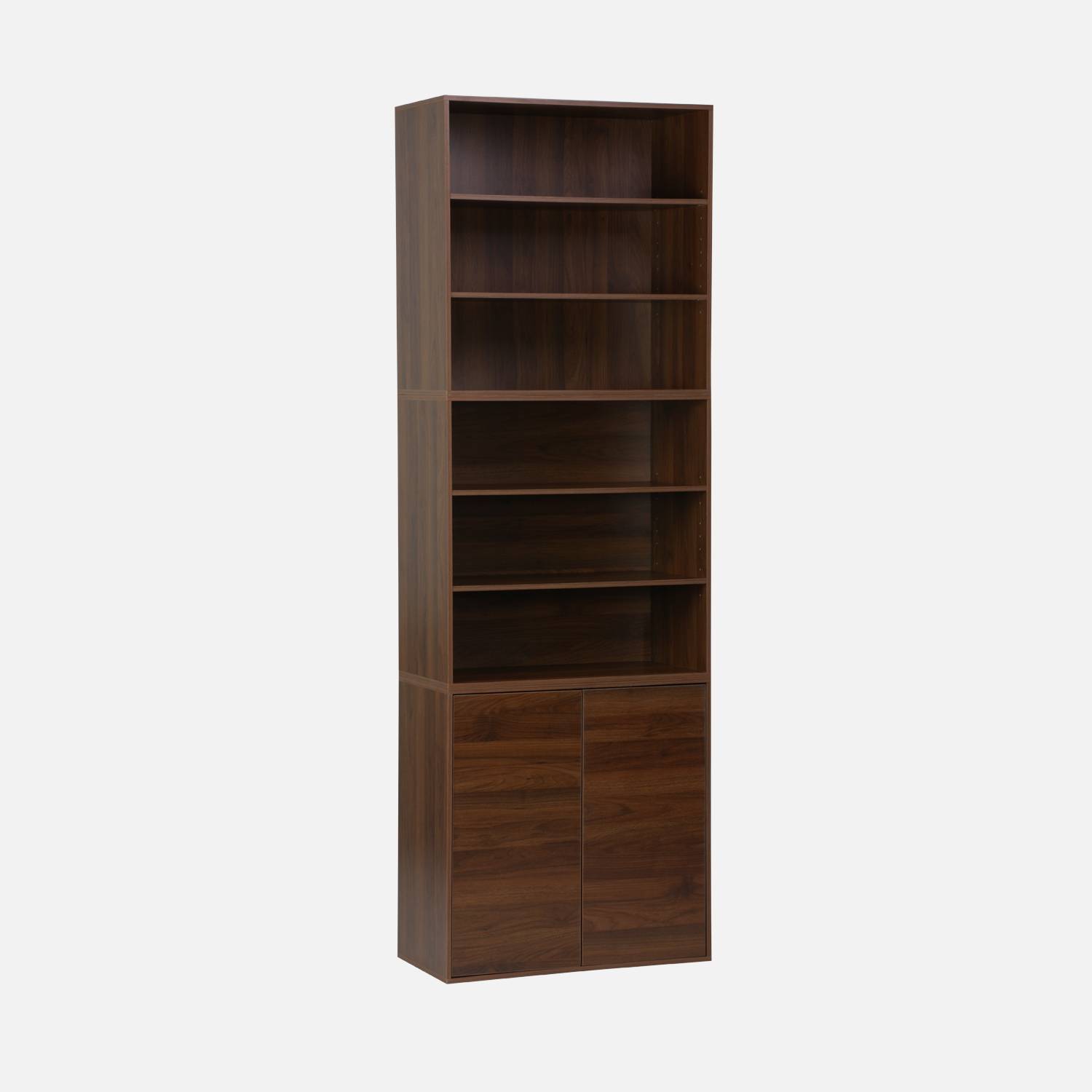 Kit modules décor bois noyer 3 éléments - 2 portes 5 étagères