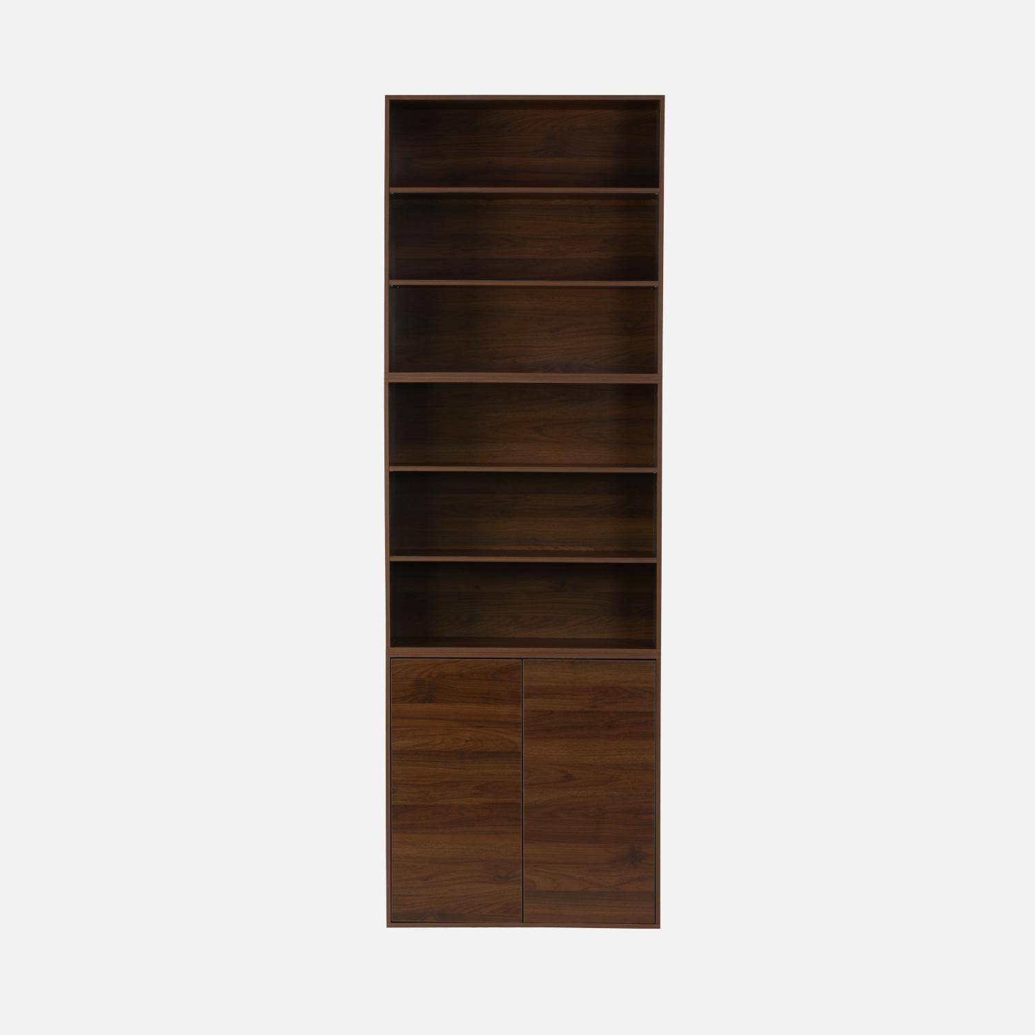 Etagère, bibliothèque modulable décor bois noyer 3 éléments - 2 portes 5 étagères L 70 x P 35 x H 210cm - Kompo  Photo2