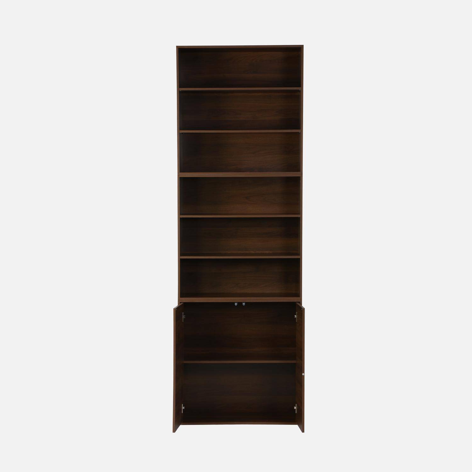 Etagère, bibliothèque modulable décor bois noyer 3 éléments - 2 portes 5 étagères L 70 x P 35 x H 210cm - Kompo  Photo3