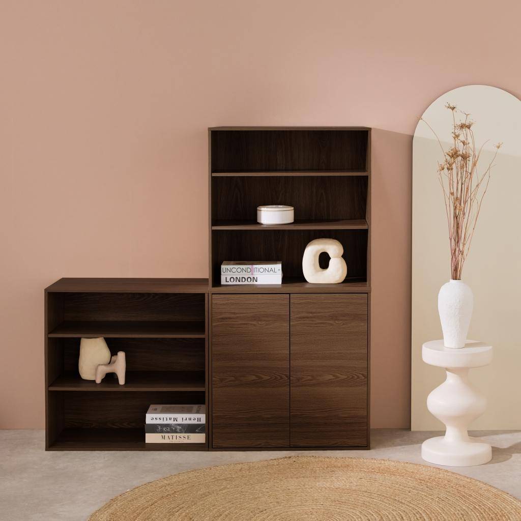 Modulaire opbergmodule houtdecor walnoot 3 elementen - 2 deuren 5 planken L 70 x B 35 x H 210cm - Kompo Photo2