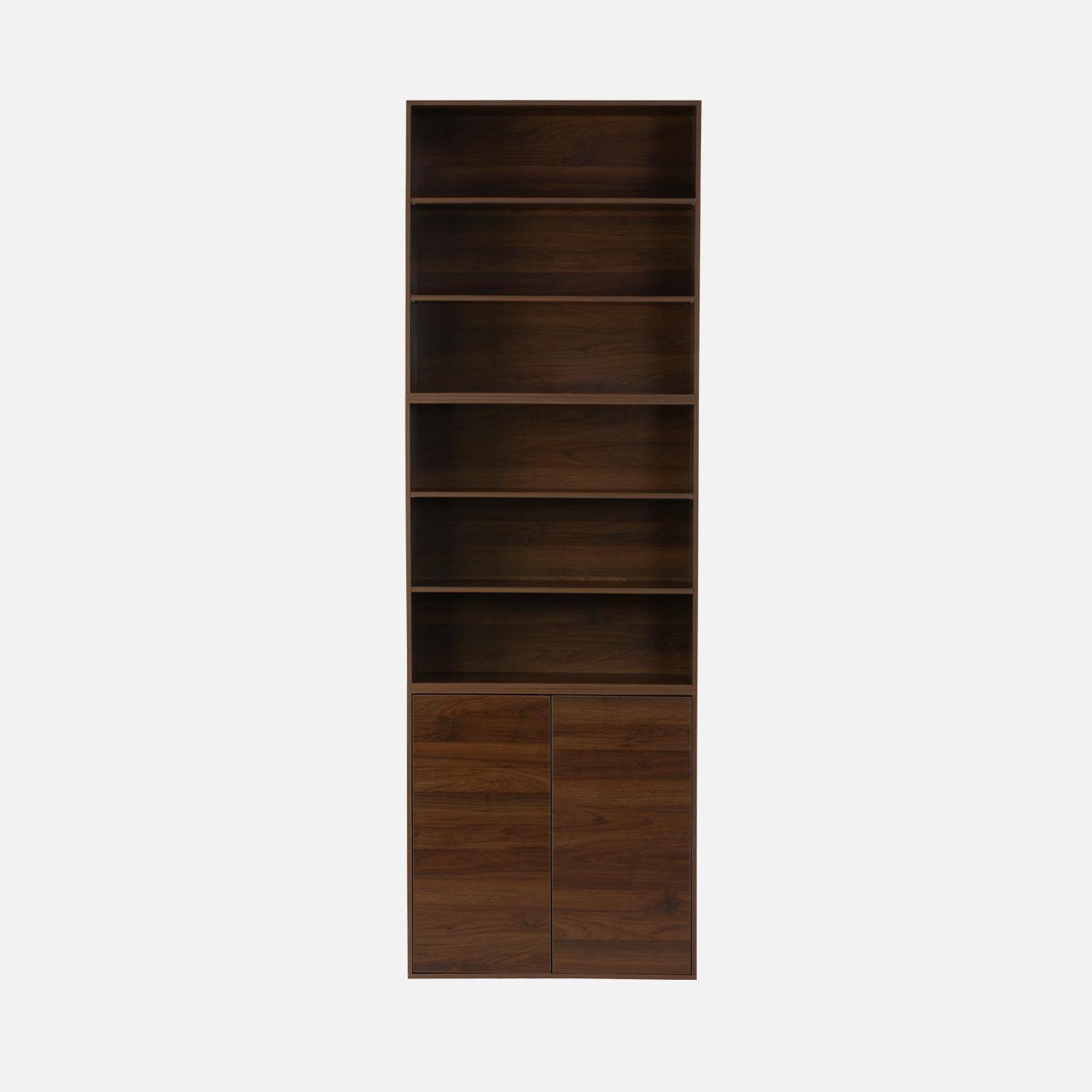 Modulaire opbergmodule houtdecor walnoot 3 elementen - 2 deuren 5 planken L 70 x B 35 x H 210cm - Kompo Photo4