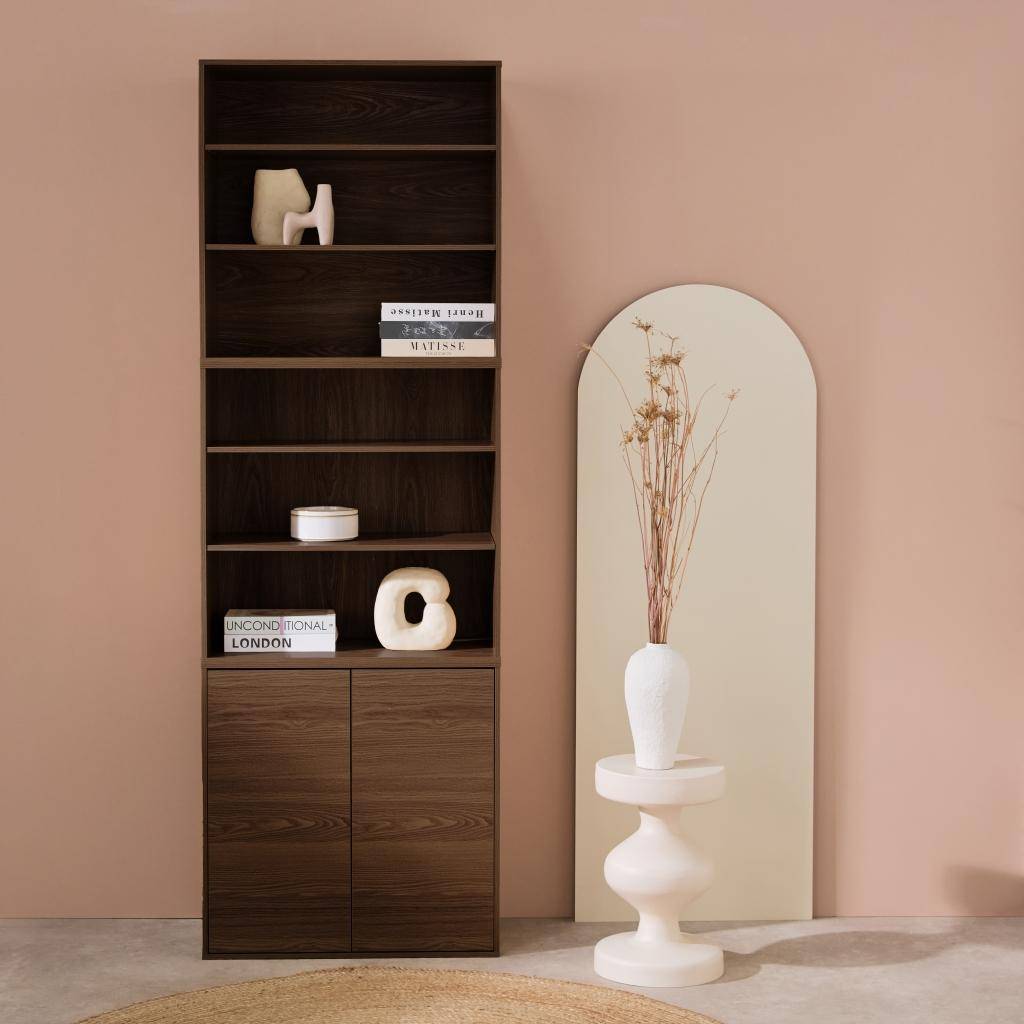 Modulaire opbergmodule houtdecor walnoot 3 elementen - 2 deuren 5 planken L 70 x B 35 x H 210cm - Kompo,sweeek,Photo1