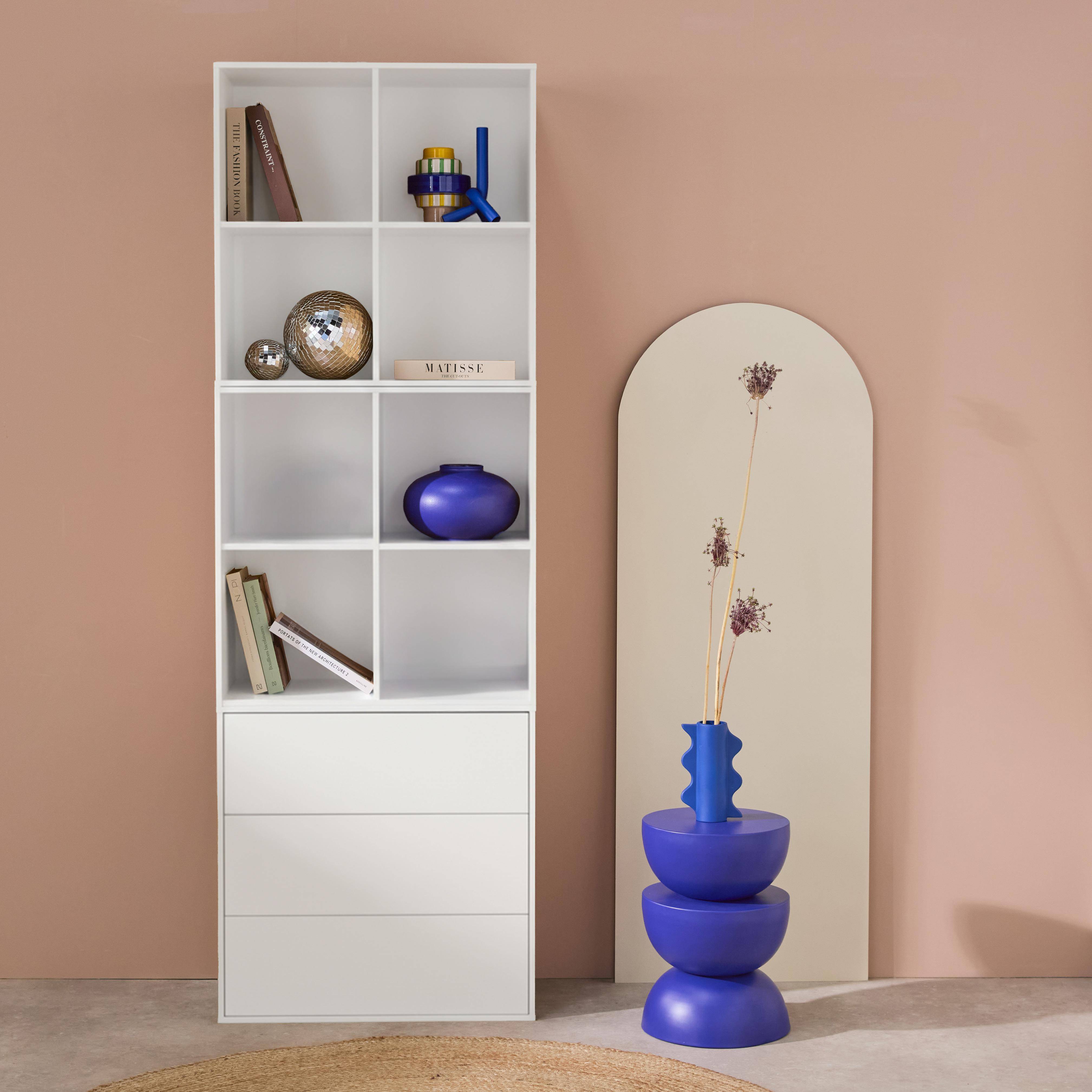 Mensola, libreria modulare decorazioni legno, 3 cassetti 8 vani, Kompo, Bianco, 70x35x70 cm,sweeek,Photo1