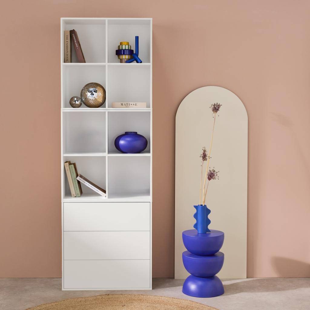 Etagère, bibliothèque modulable décor bois blanc 3 éléments - 3 tiroirs 8 niches L 70 x P 35 x H 210cm - Kompo ,sweeek,Photo1