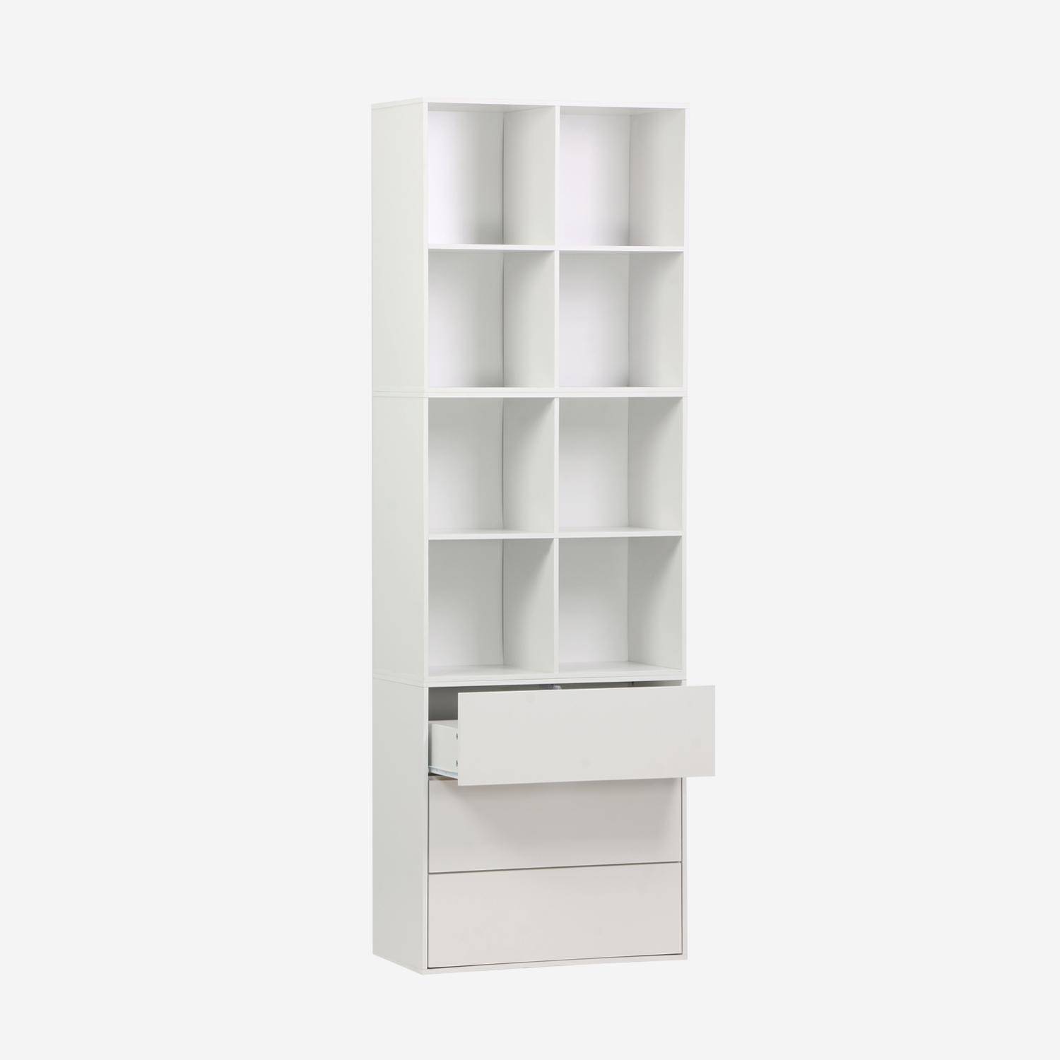 Etagère, bibliothèque modulable décor bois blanc 3 éléments - 3 tiroirs 8 niches L 70 x P 35 x H 210cm - Kompo  Photo2