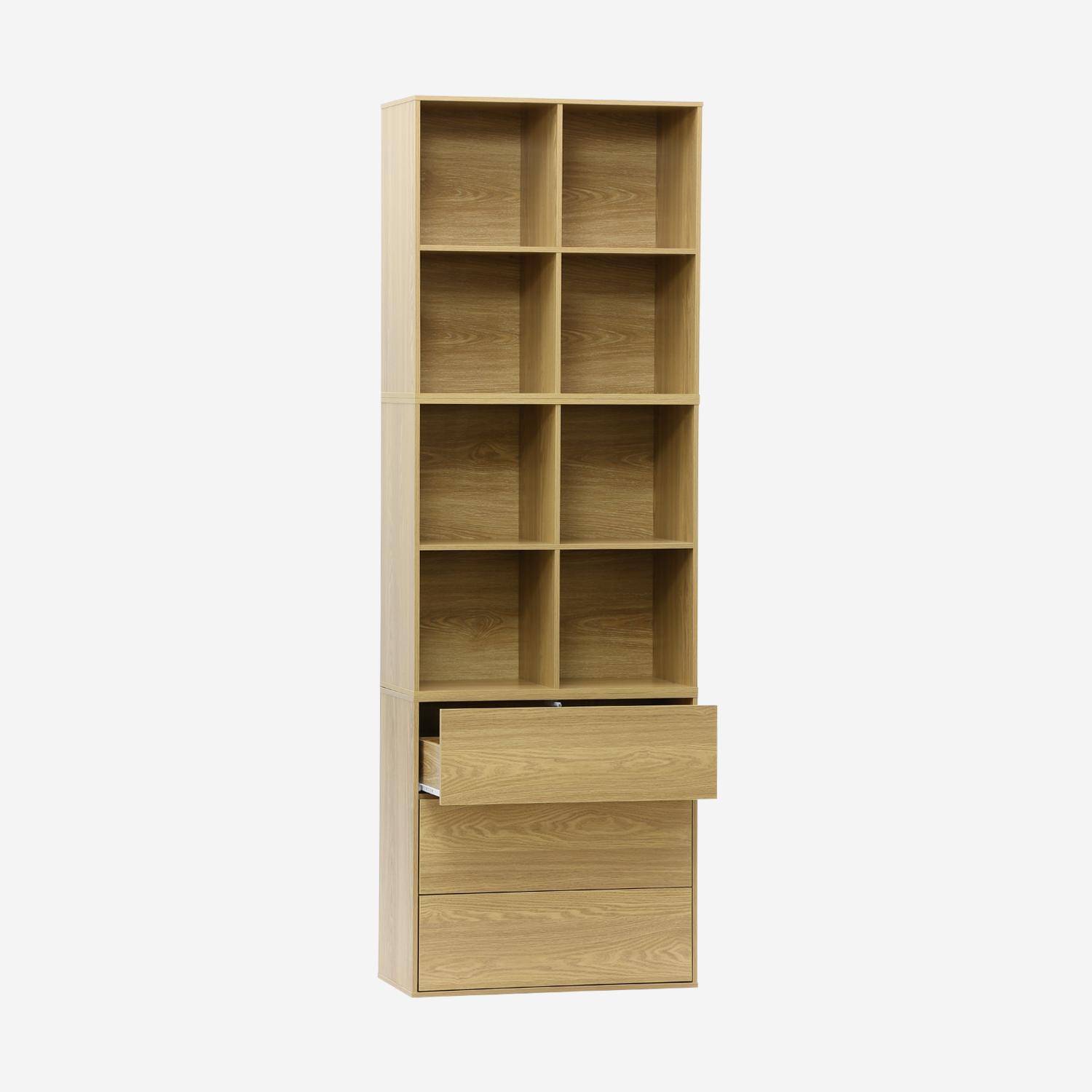 Etagère, bibliothèque modulable décor bois chêne 3 éléments - 3 tiroirs 8 niches L 70 x P 35 x H 210cm - Kompo  Photo2