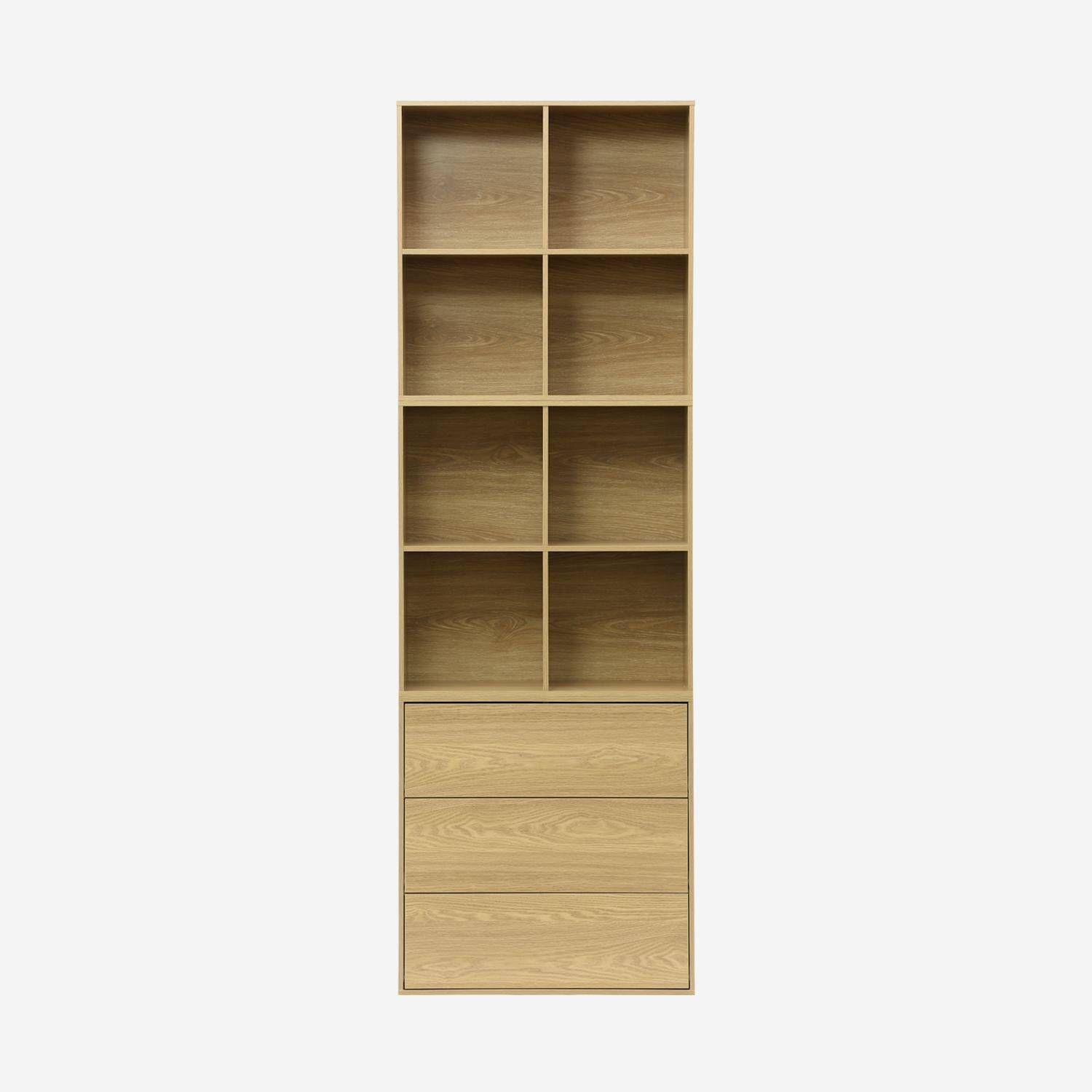 Etagère, bibliothèque modulable décor bois chêne 3 éléments - 3 tiroirs 8 niches L 70 x P 35 x H 210cm - Kompo  Photo3