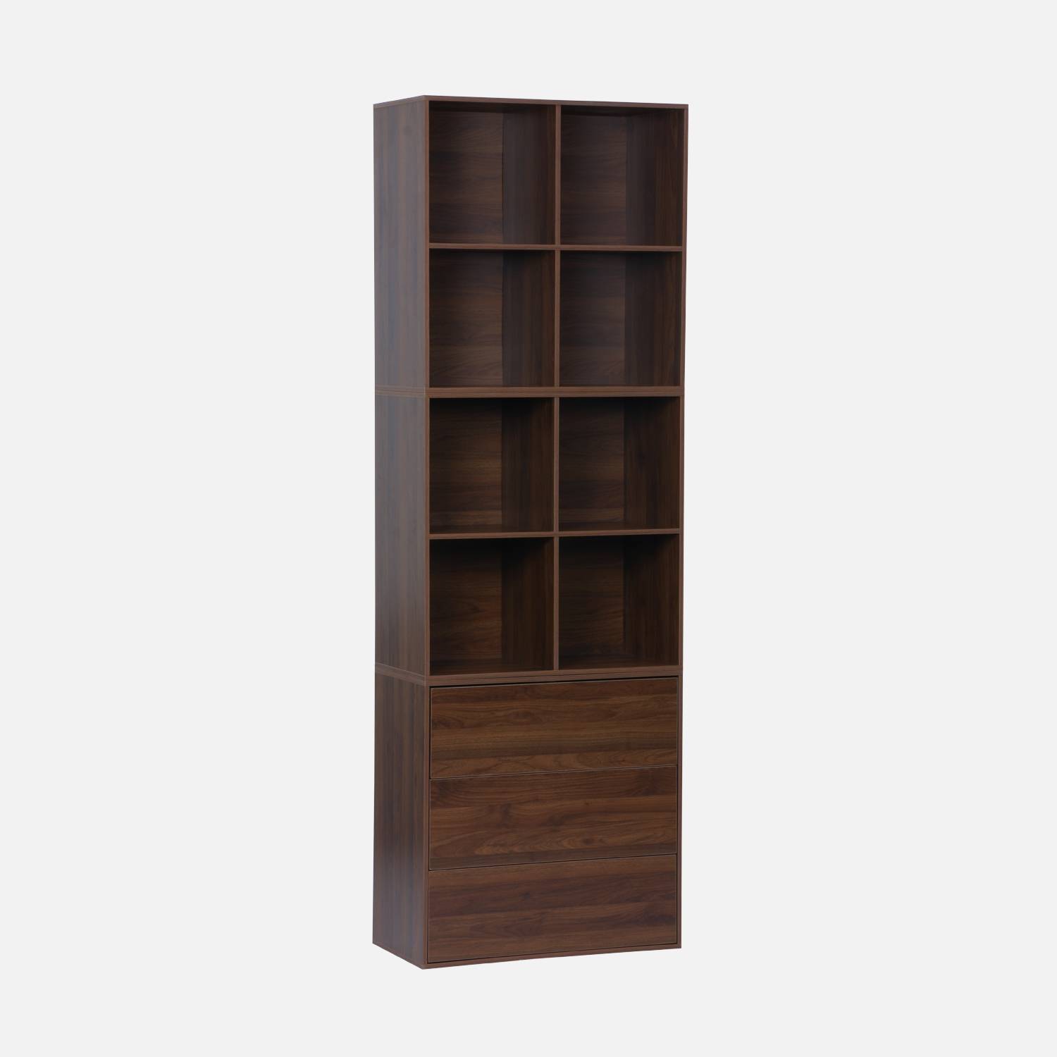 Kit modules décor bois noyer 3 éléments - 3 tiroirs 8 niches