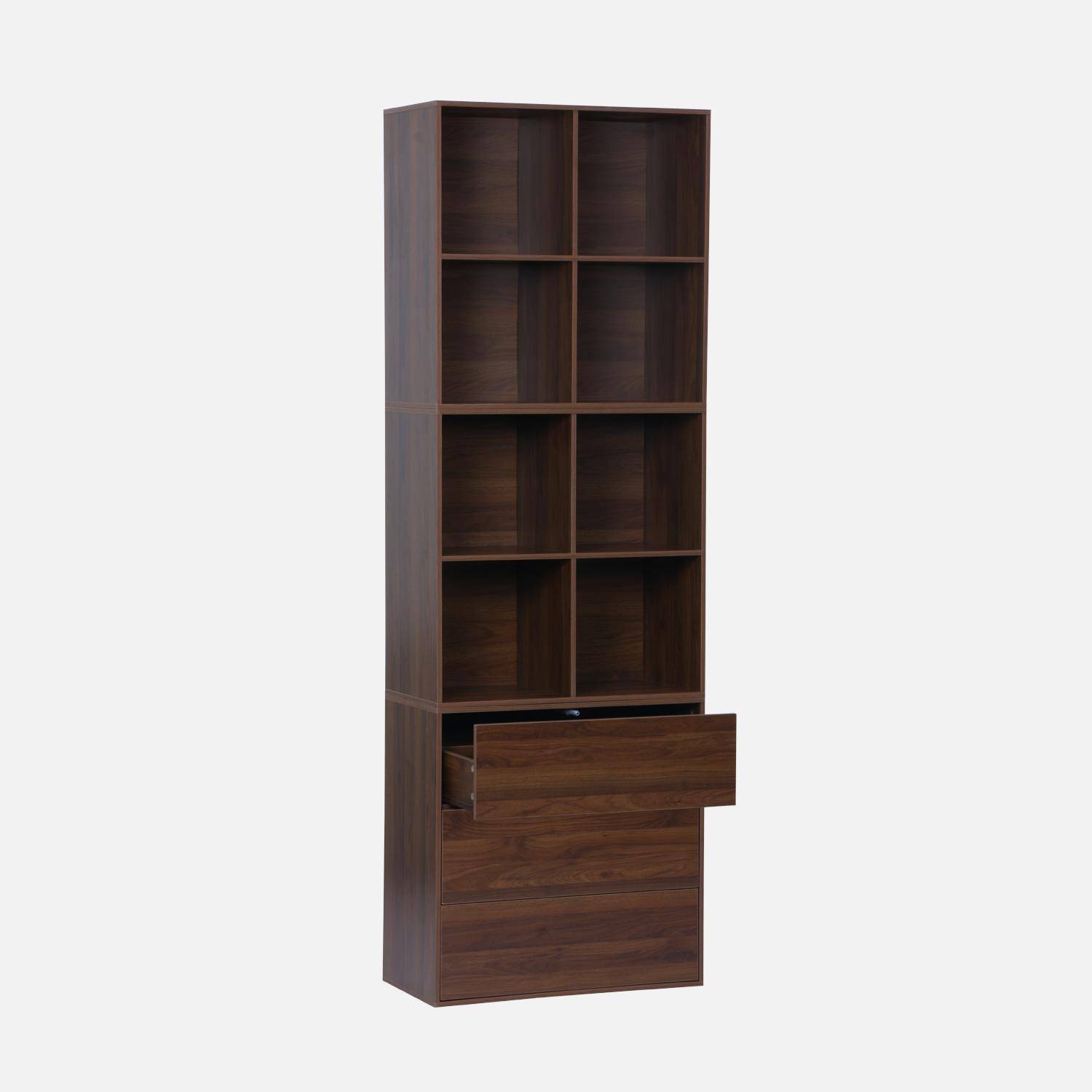 Etagère, bibliothèque modulable décor bois noyer 3 éléments - 3 tiroirs 8 niches L 70 x P 35 x H 210cm - Kompo  Photo2