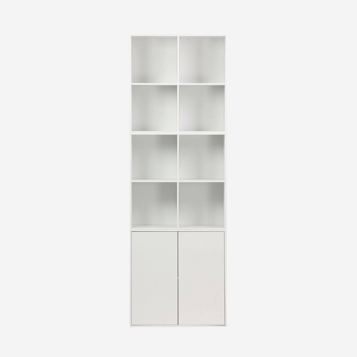 Etagère, bibliothèque modulable décor bois blanc 3 éléments - 2 portes 8 niches L 70 x P 35 x H 210cm - Kompo  Photo2