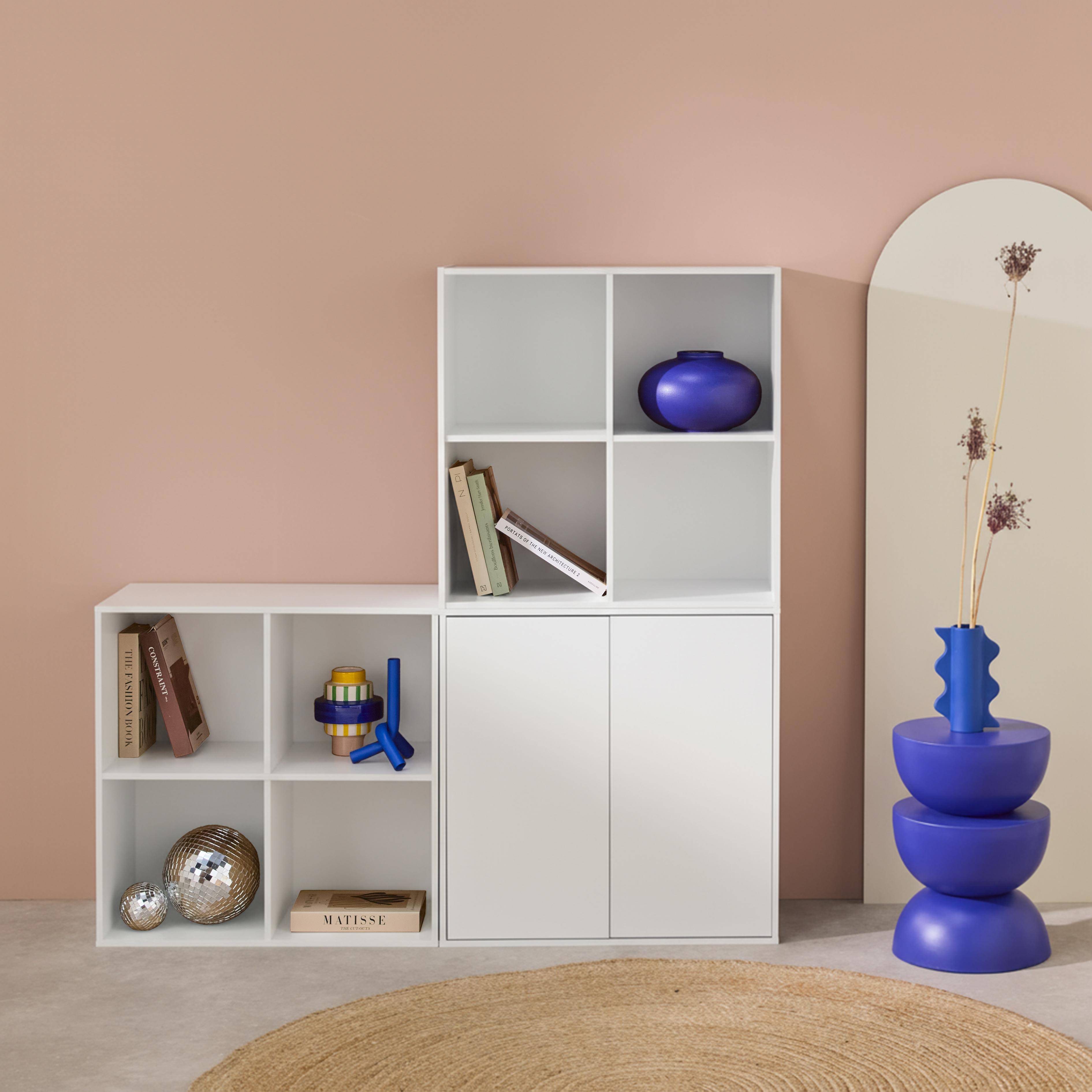 Etagère, bibliothèque modulable décor bois blanc 3 éléments - 2 portes 8 niches L 70 x P 35 x H 210cm - Kompo  Photo3