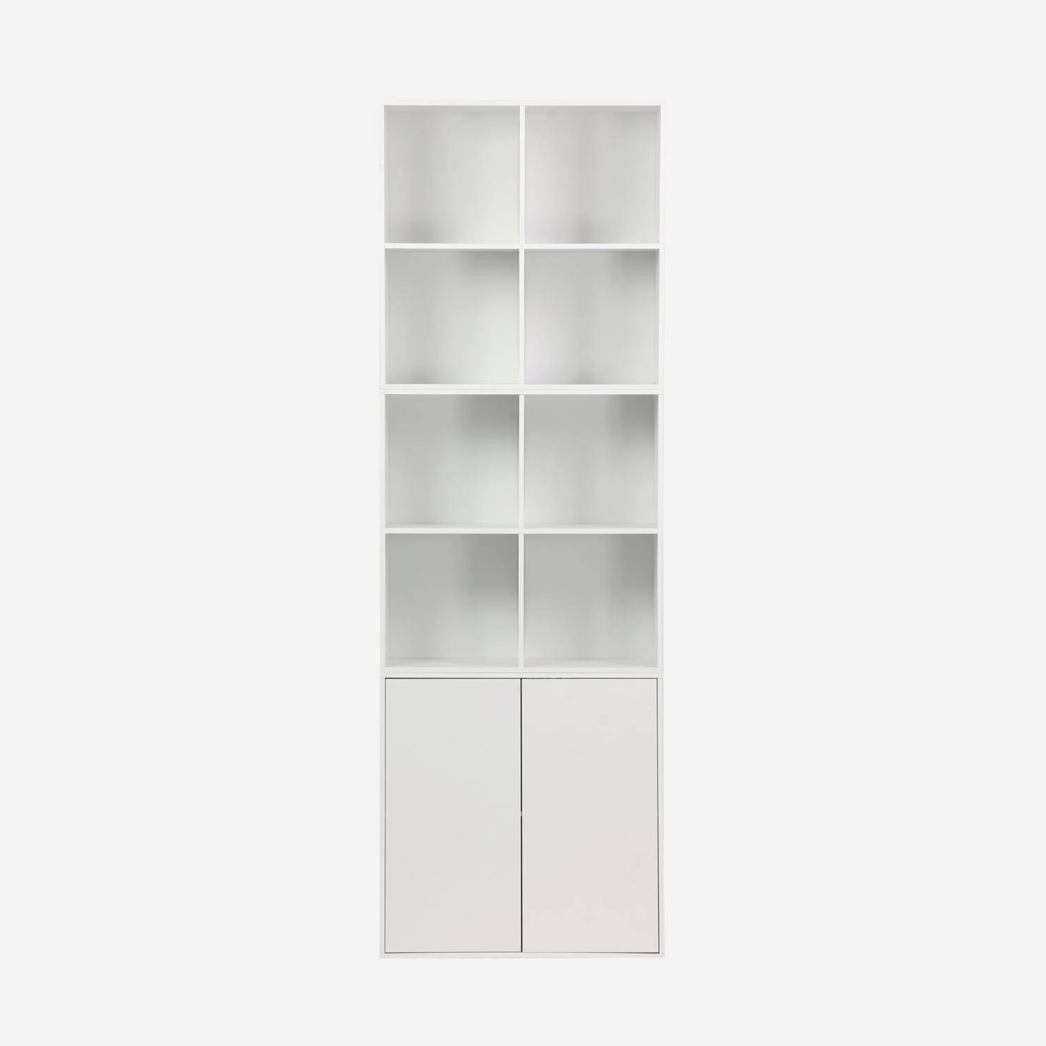 Boekenkast, modulaire opbergmodule houtdecor wit 3 elementen - 2 deuren 8 vakken L 70 x B 35 x H 210cm - Kompo Photo5
