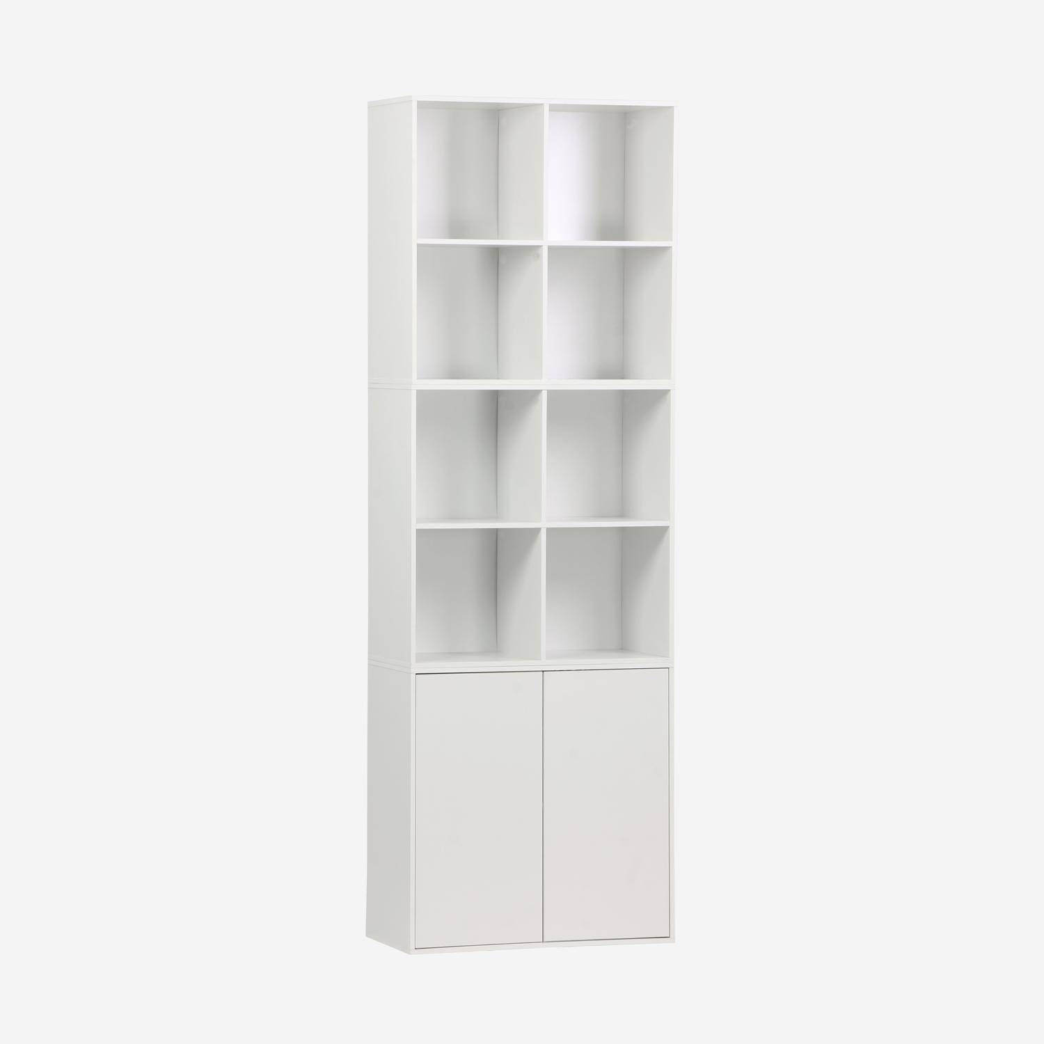 Etagère, bibliothèque modulable décor bois blanc 3 éléments - 2 portes 8 niches L 70 x P 35 x H 210cm - Kompo  Photo1