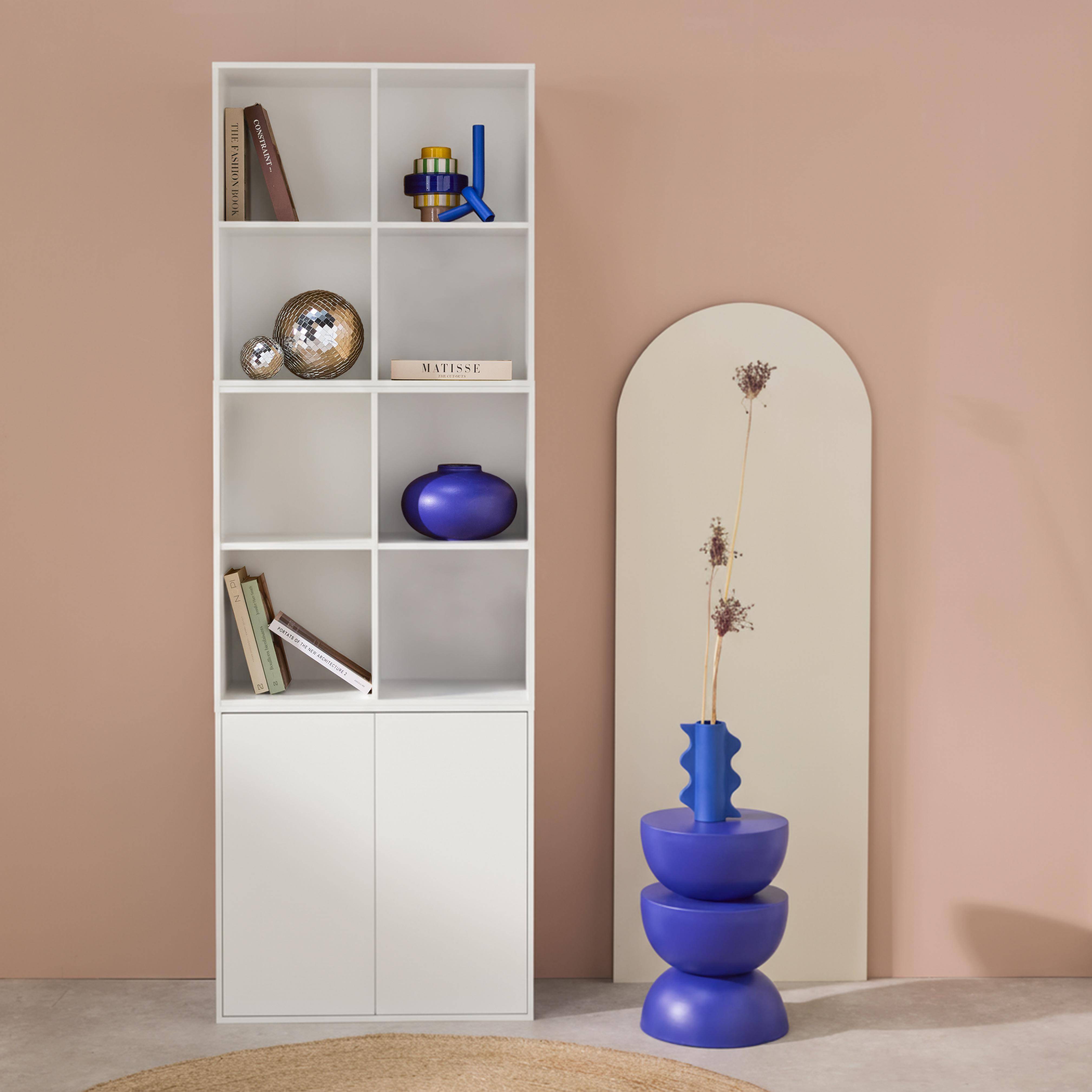 Etagère, bibliothèque modulable décor bois blanc 3 éléments - 2 portes 8 niches L 70 x P 35 x H 210cm - Kompo ,sweeek,Photo1