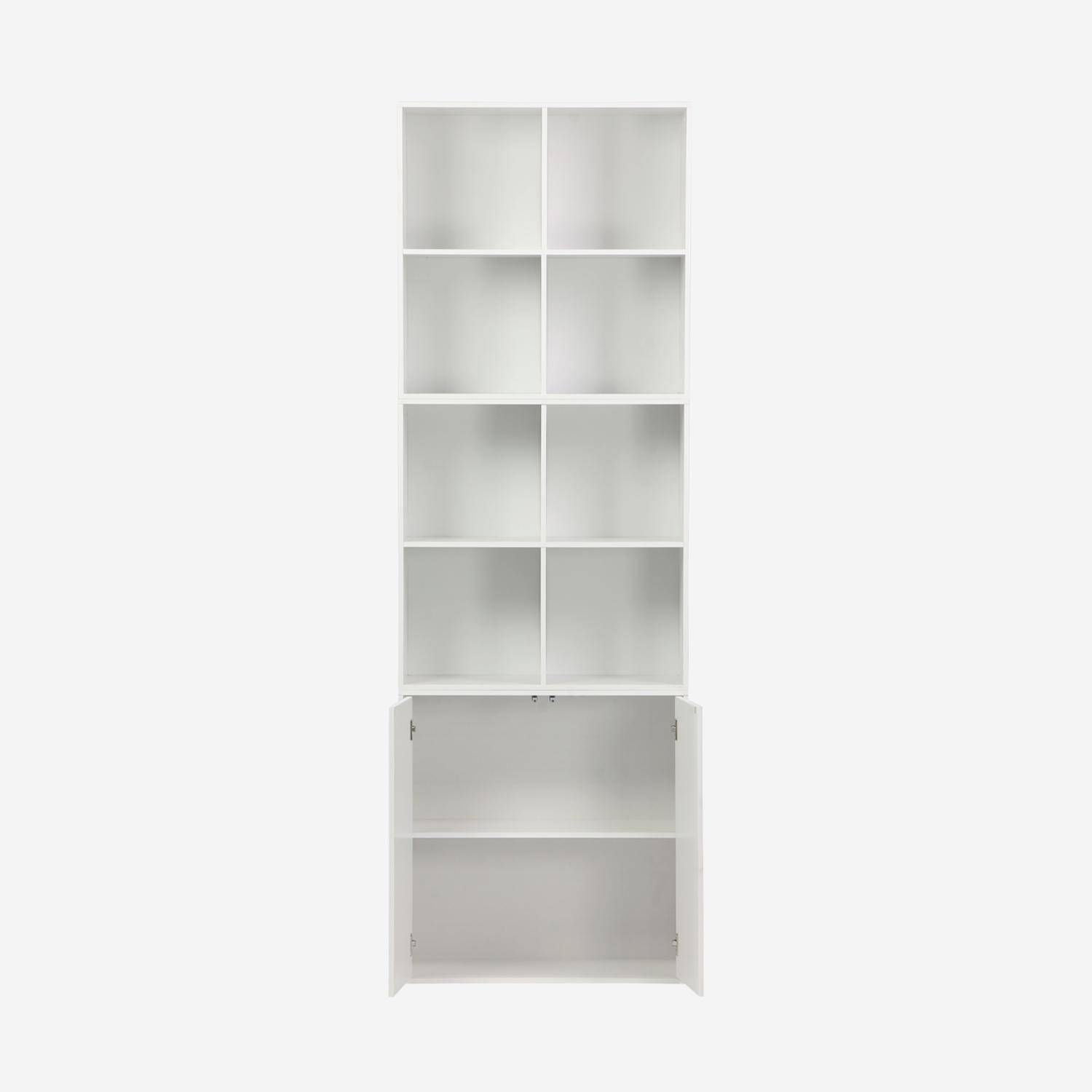 Etagère, bibliothèque modulable décor bois blanc 3 éléments - 2 portes 8 niches L 70 x P 35 x H 210cm - Kompo  Photo3