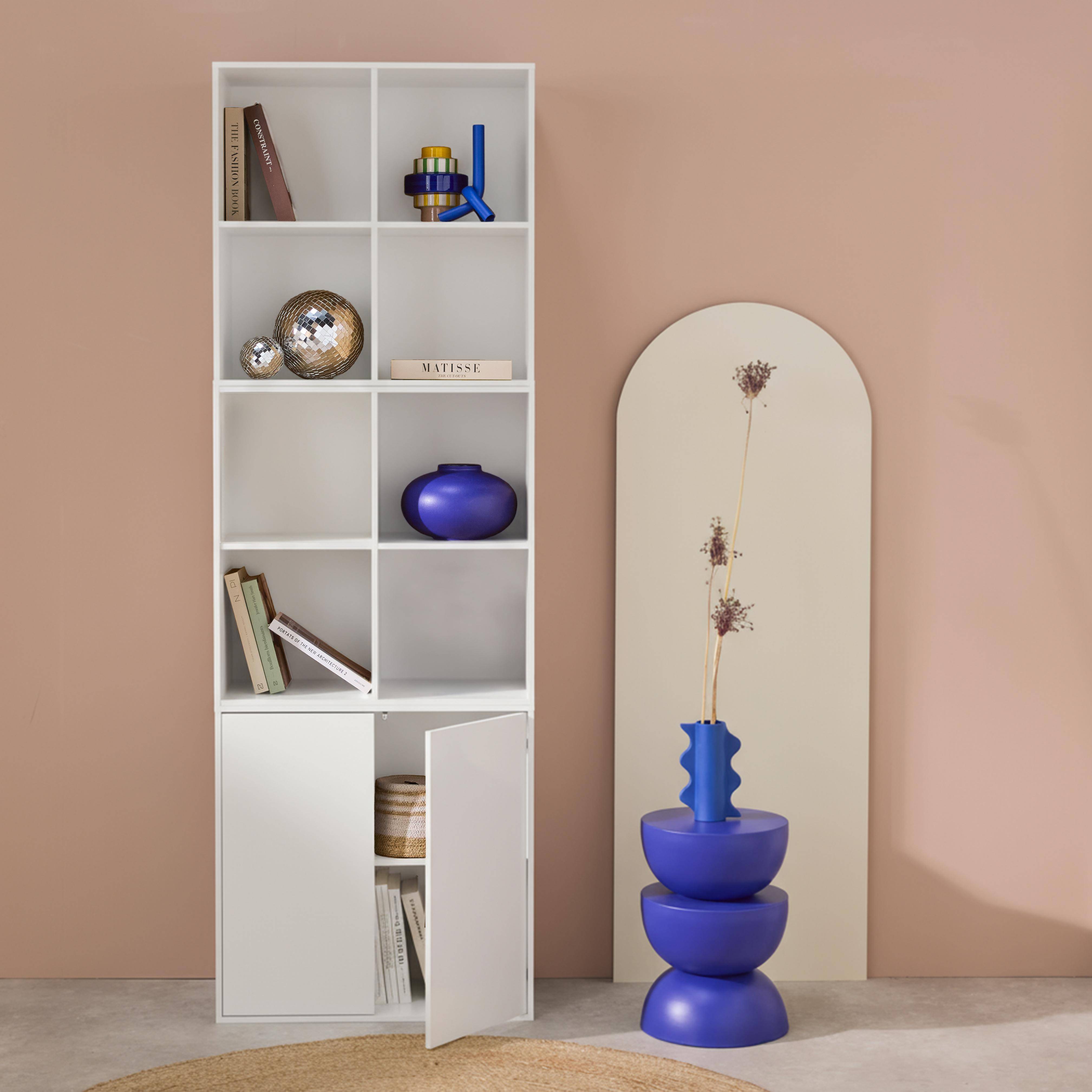Etagère, bibliothèque modulable décor bois blanc 3 éléments - 2 portes 8 niches L 70 x P 35 x H 210cm - Kompo  Photo2