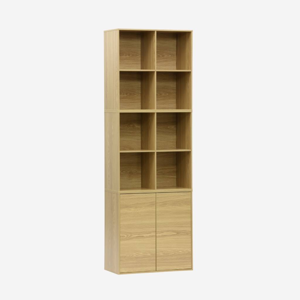 Libreria modulare in legno 3 elementi, 2 ante 8 vani, Quercia