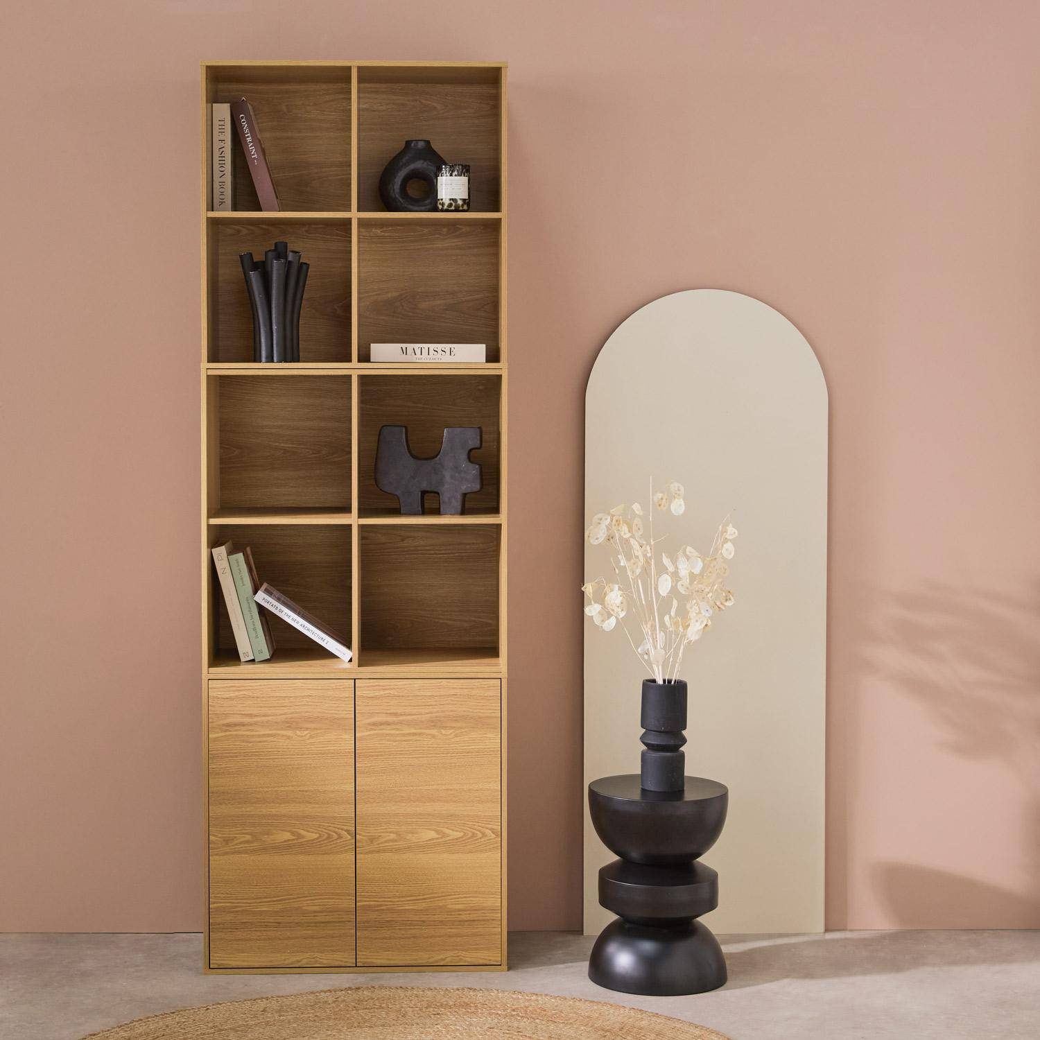 Mensola, libreria modulare decorazione legno 3 elementi, 2 ante 8 vani, Kompo, Quercia, 70x35x70 cm Photo1