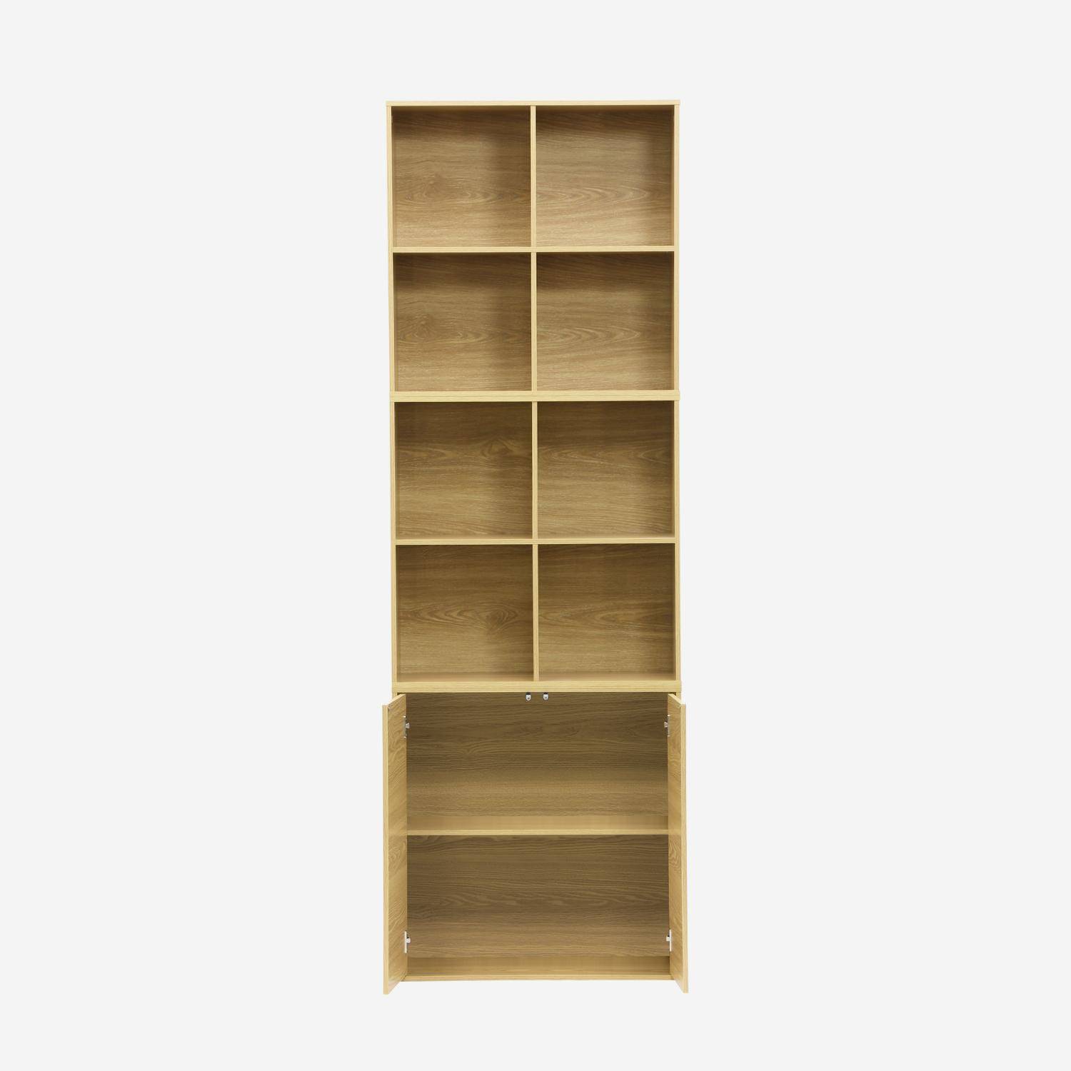 Etagère, bibliothèque modulable décor bois chêne 3 éléments - 2 portes 8 niches L 70 x P 35 x H 210cm - Kompo  Photo3