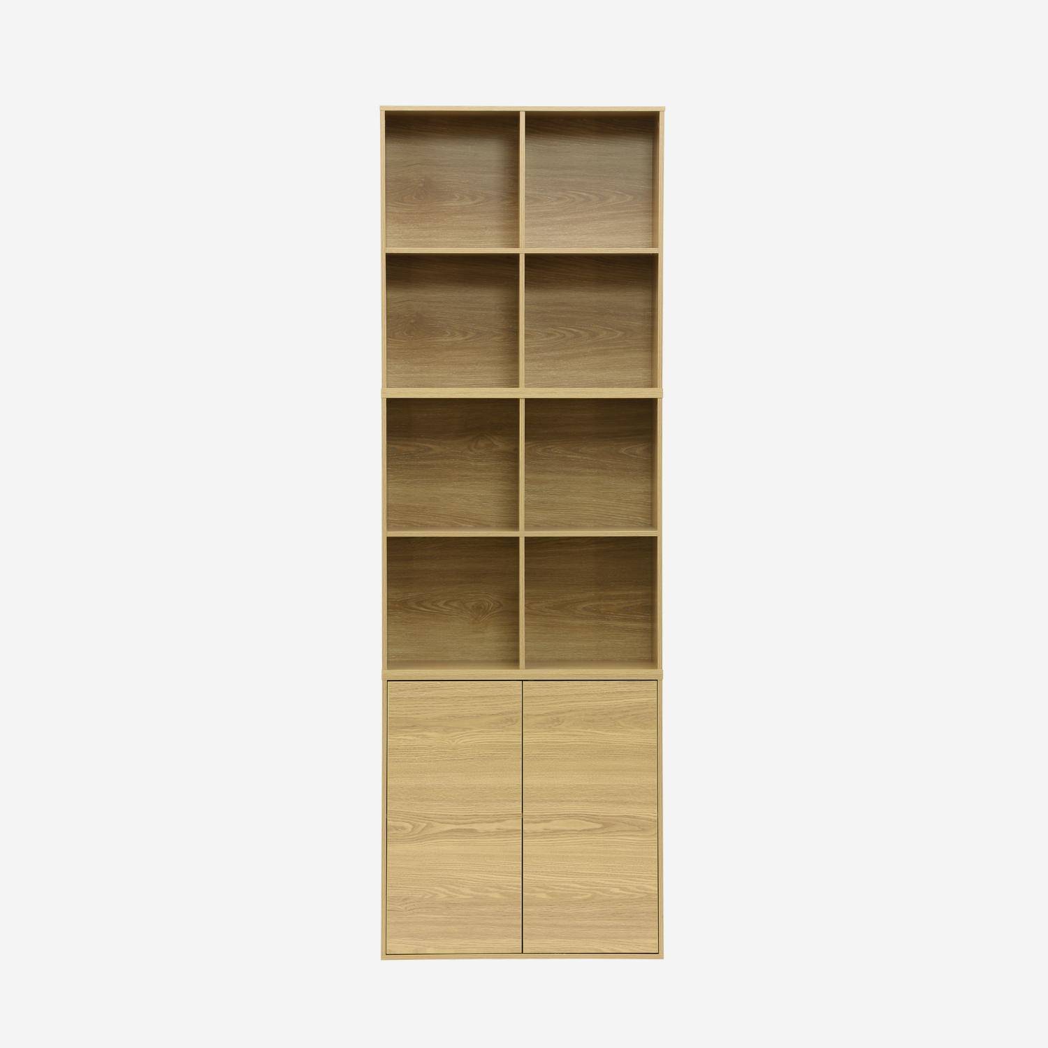 Etagère, bibliothèque modulable décor bois chêne 3 éléments - 2 portes 8 niches L 70 x P 35 x H 210cm - Kompo  Photo2