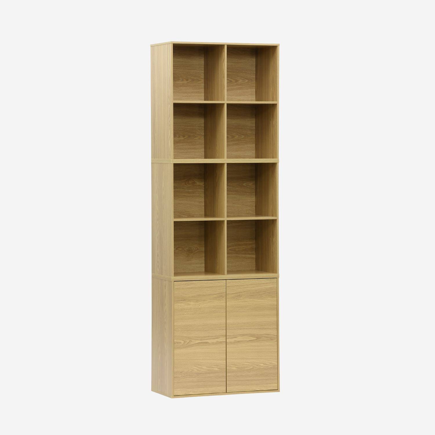 Etagère, bibliothèque modulable décor bois chêne 3 éléments - 2 portes 8 niches L 70 x P 35 x H 210cm - Kompo  Photo1
