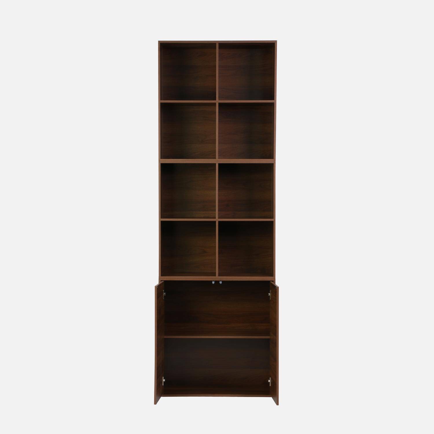 Etagère, bibliothèque modulable décor bois noyer 3 éléments - 2 portes 8 niches L 70 x P 35 x H 210cm - Kompo  Photo3