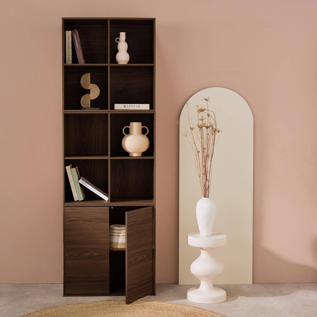 Boekenkast, modulaire opbergmodule houtdecor walnoot 3 elementen - 2 deuren 8 vakken L 70 x B 35 x H 210cm - Kompo,sweeek,Photo2