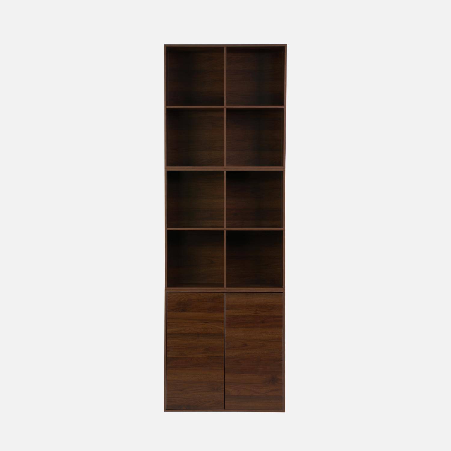 Etagère, bibliothèque modulable décor bois noyer 3 éléments - 2 portes 8 niches L 70 x P 35 x H 210cm - Kompo  Photo2