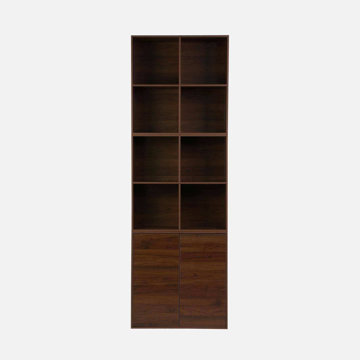 Boekenkast, modulaire opbergmodule houtdecor walnoot 3 elementen - 2 deuren 8 vakken L 70 x B 35 x H 210cm - Kompo Photo5