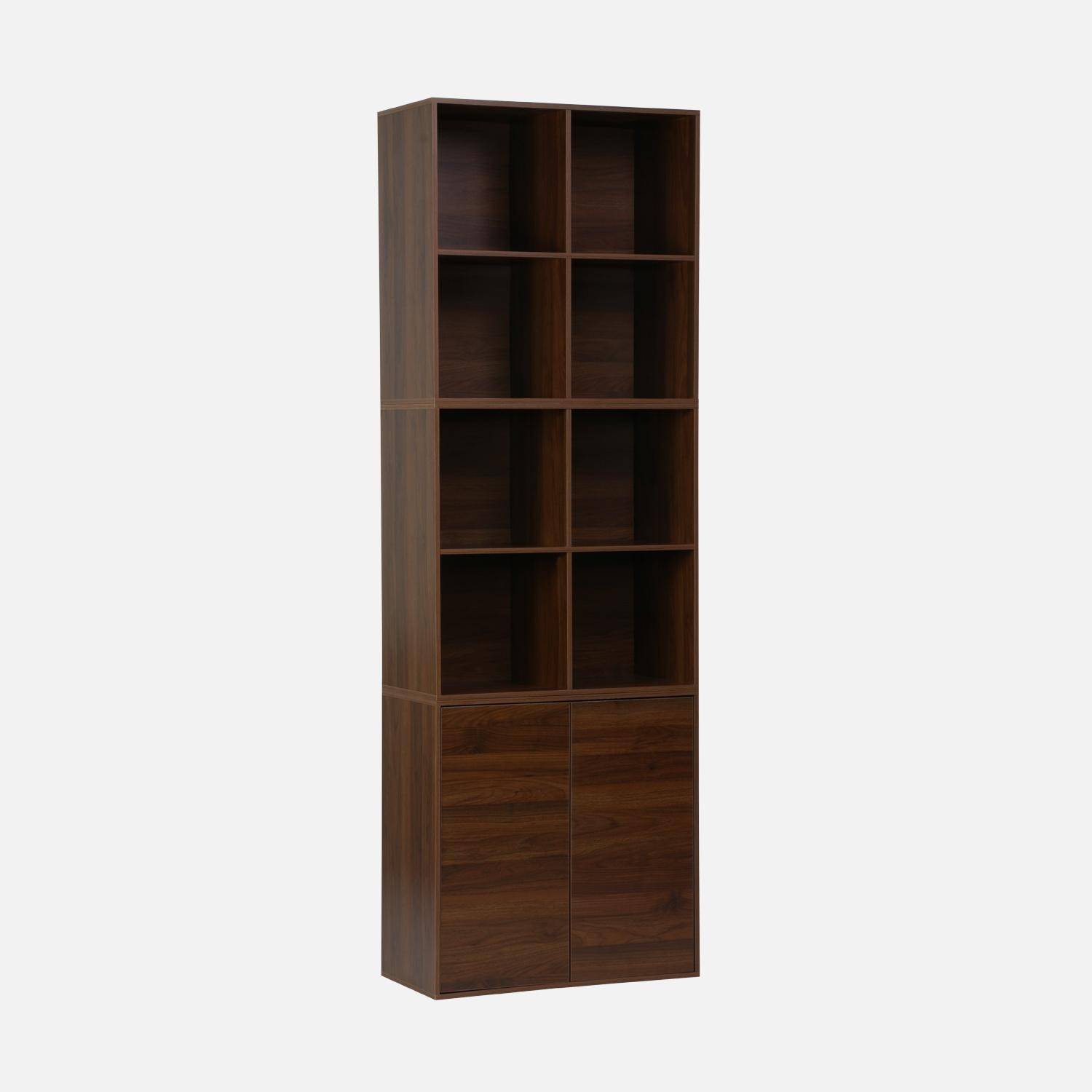 Boekenkast, modulaire opbergmodule houtdecor walnoot 3 elementen - 2 deuren 8 vakken L 70 x B 35 x H 210cm - Kompo Photo4