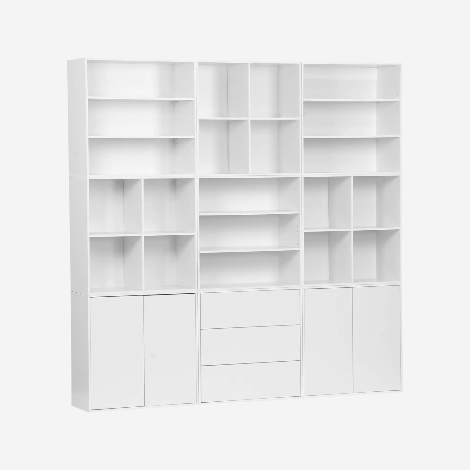 Kit étagère, bibliothèque décor bois blanc 9 éléments kit 1