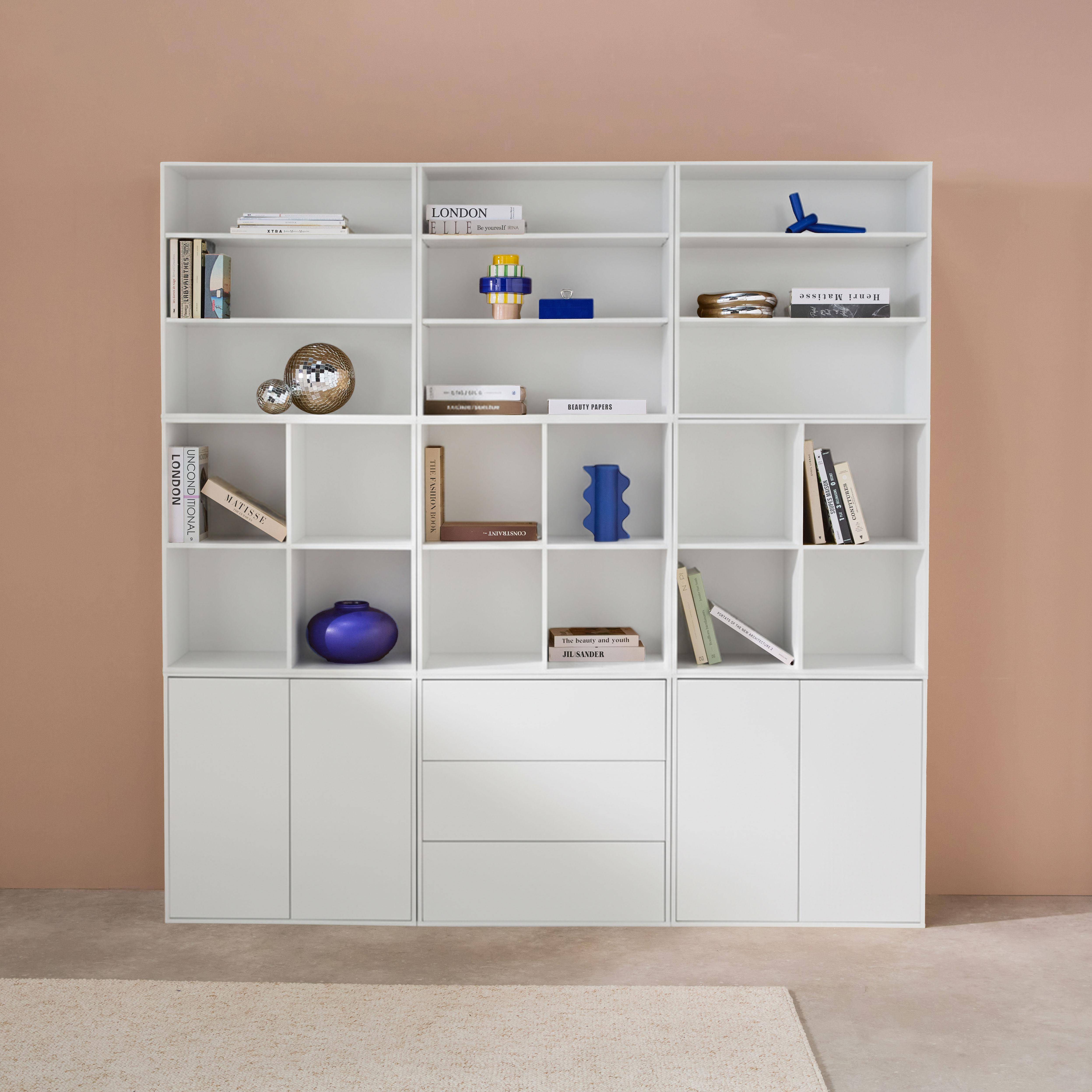 Kit étagère, bibliothèque décor bois blanc 9 éléments 100% modulable L 210 x P 35 x H 210cm - Kompo Photo3