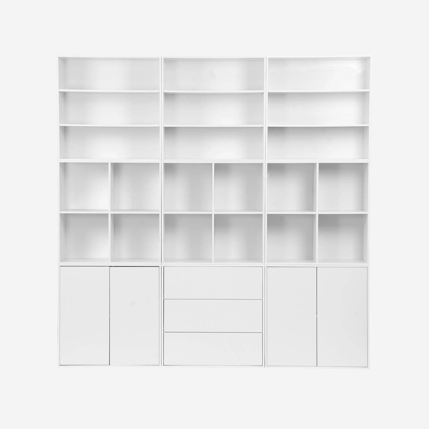 Kit étagère, bibliothèque décor bois blanc 9 éléments 100% modulable L 210 x P 35 x H 210cm - Kompo Photo3