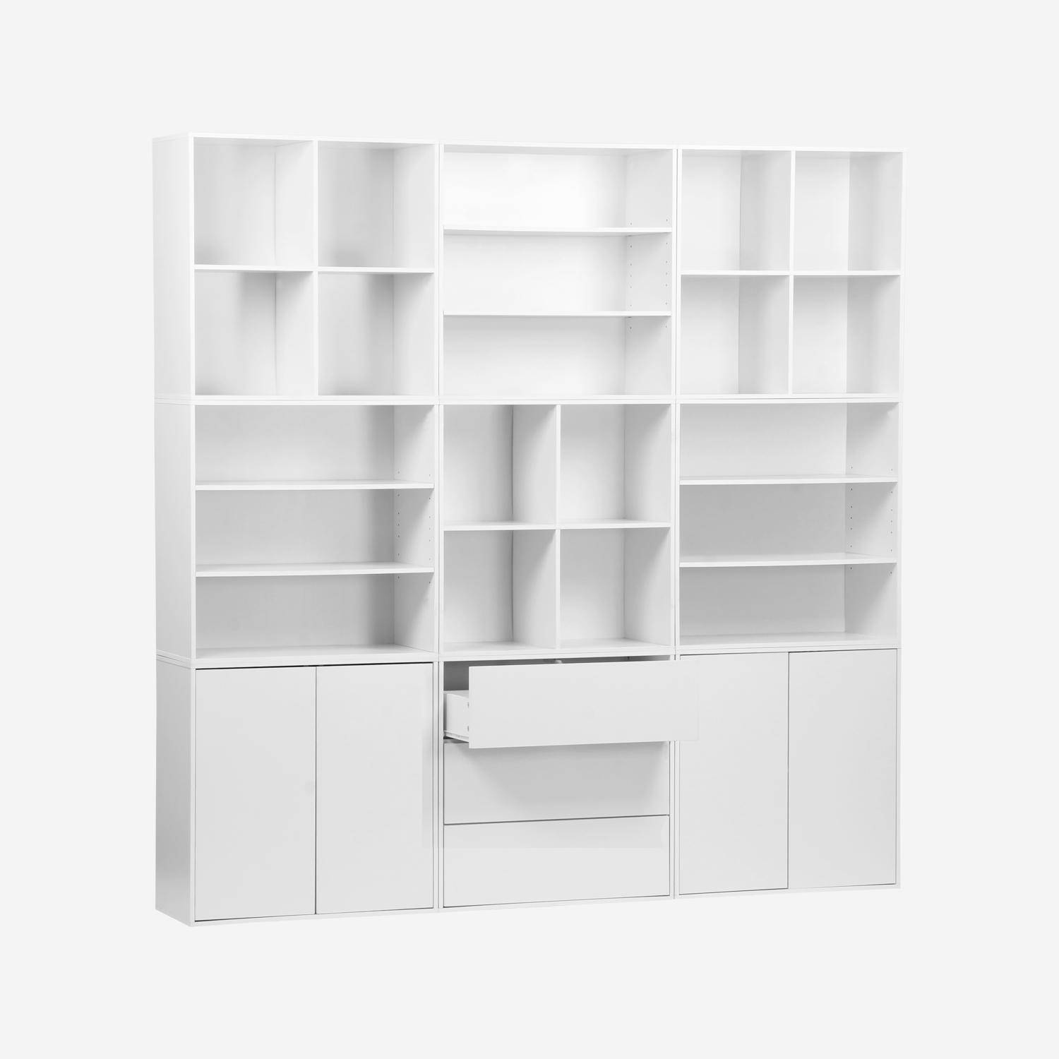 Kit étagère, bibliothèque décor bois blanc 9 éléments 100% modulable L 210 x P 35 x H 210cm - Kompo Photo2