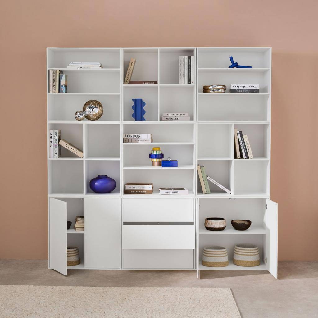 Kit étagère, bibliothèque décor bois blanc 9 éléments 100% modulable L 210 x P 35 x H 210cm - Kompo Photo2